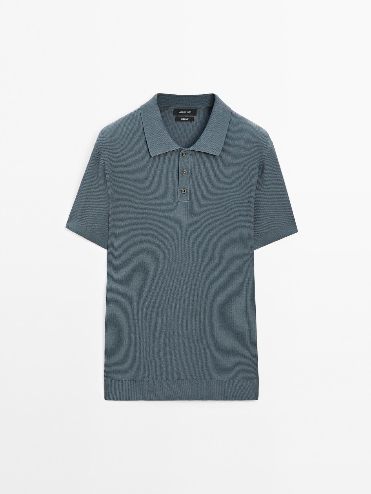 Massimo Dutti - Herre - Poloshirt I Ribstrik Af 100 % Bomuld - Kraftig Blå - L