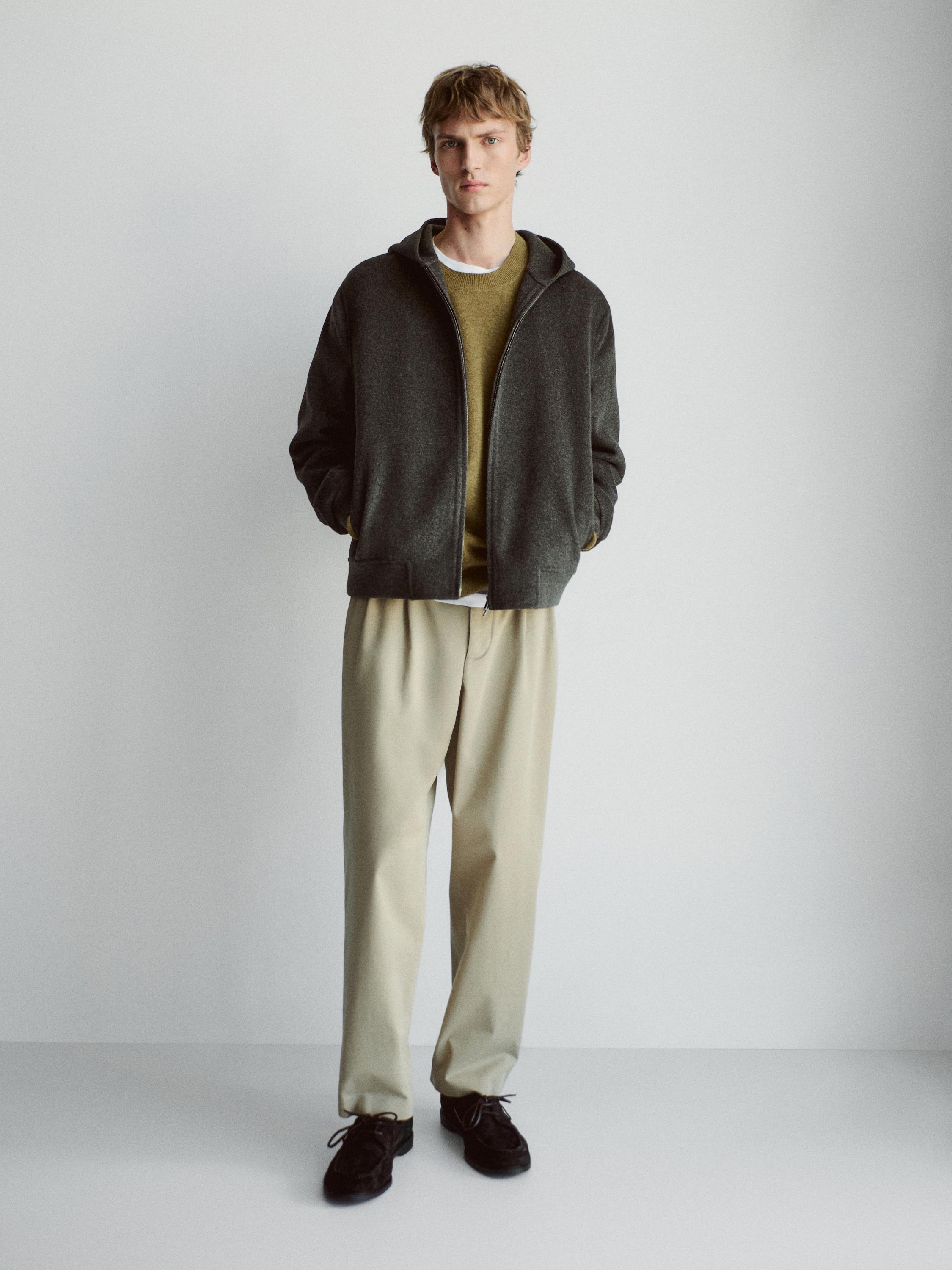 Wool blend double fabric hooded jacket