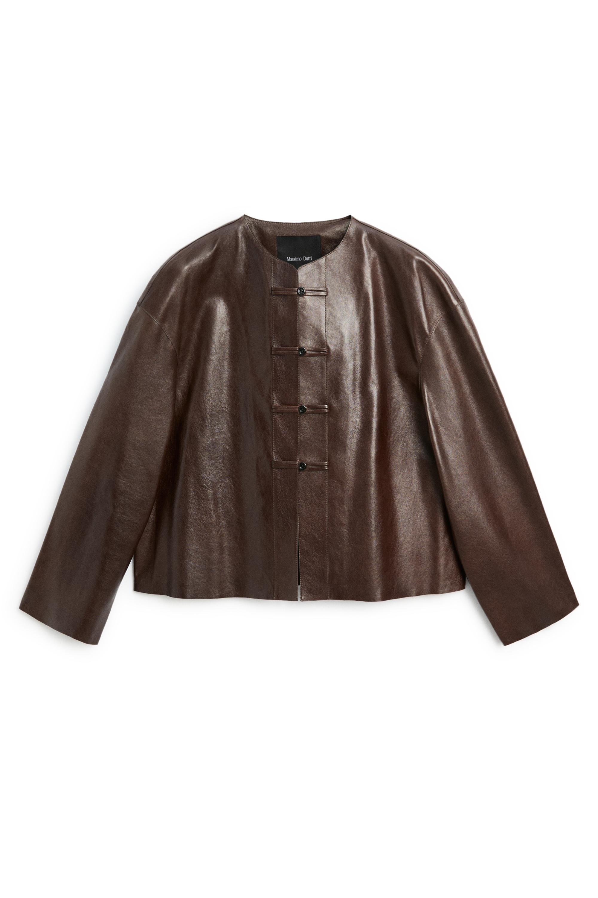 Nappa leather toggle jacket — BROWN