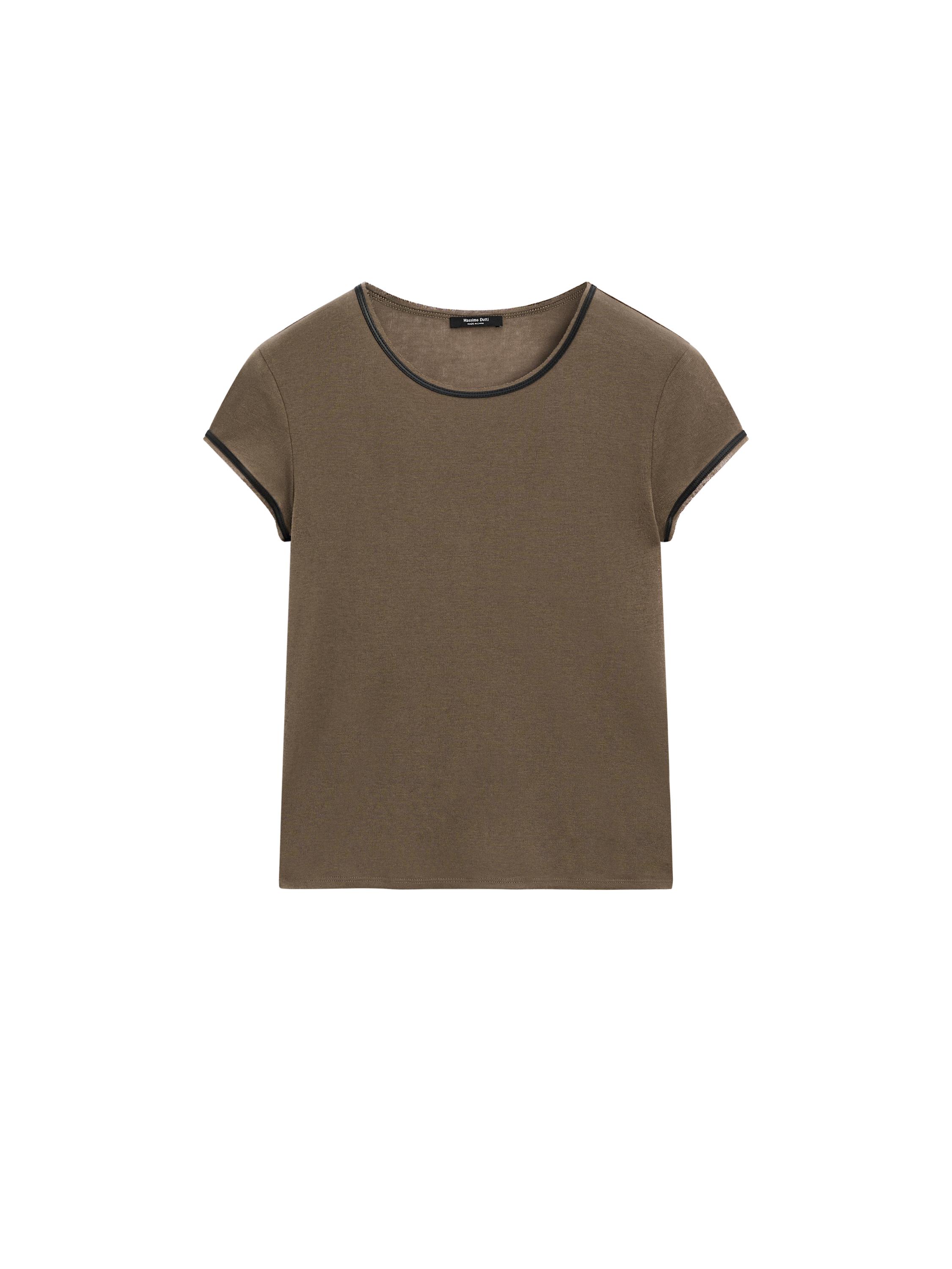 Contrast leather trimmed T-shirt · Mole Brown · T-shirts And