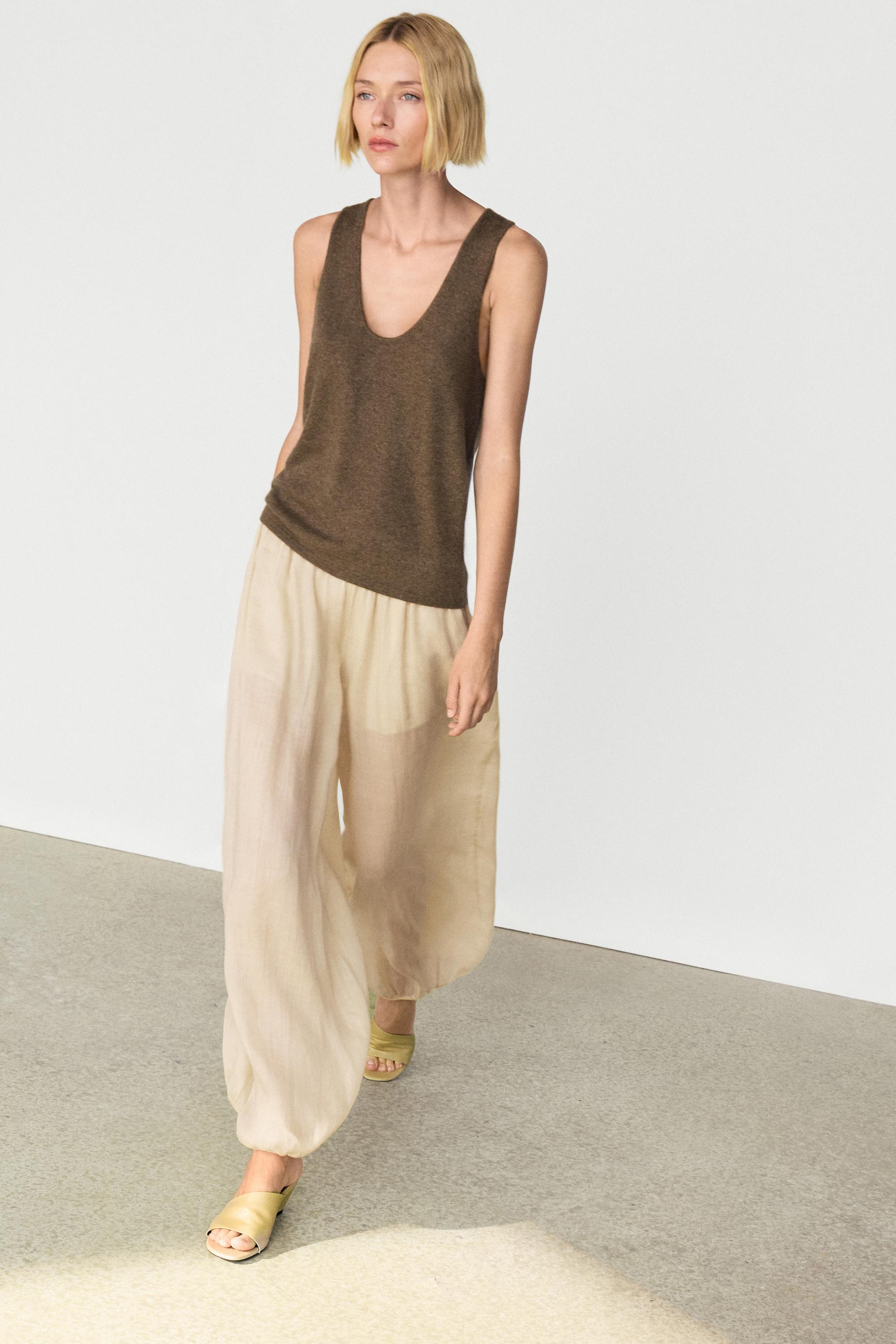 100% Cashmere Knit Top — TOFFEE