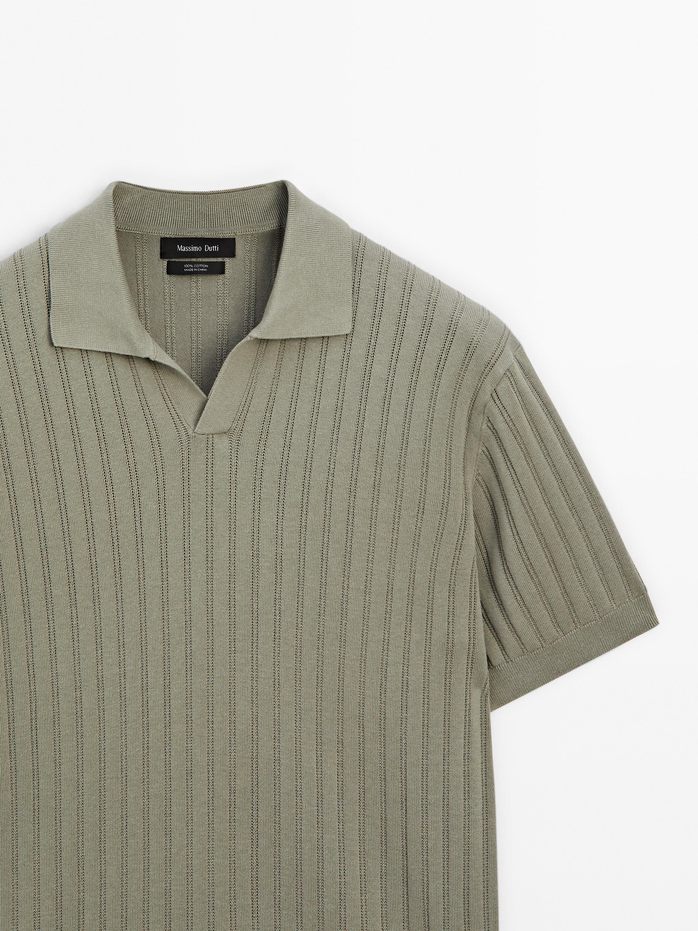 Ribbed knit polo collar sweater