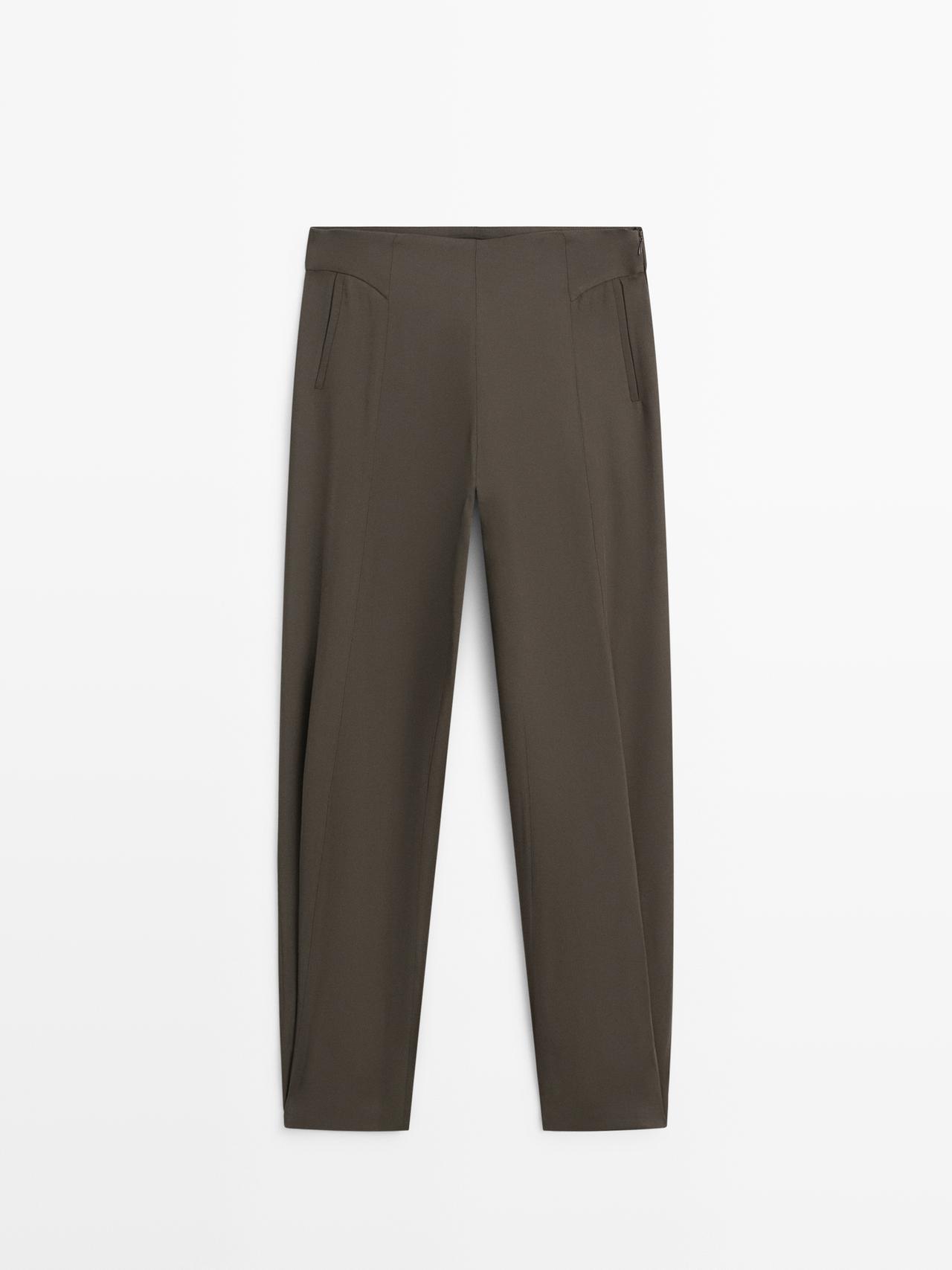 Massimo Dutti - Dame - Bukser Med Blødt Fald - Grågrøn - 36