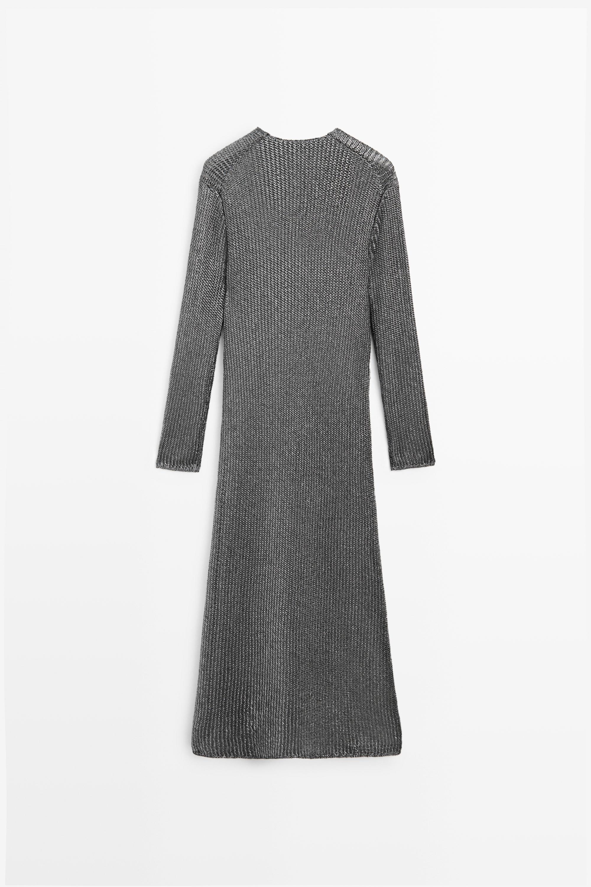 long metallic mesh knit dress McQueen Metallic Mesh Knit Dress in Black