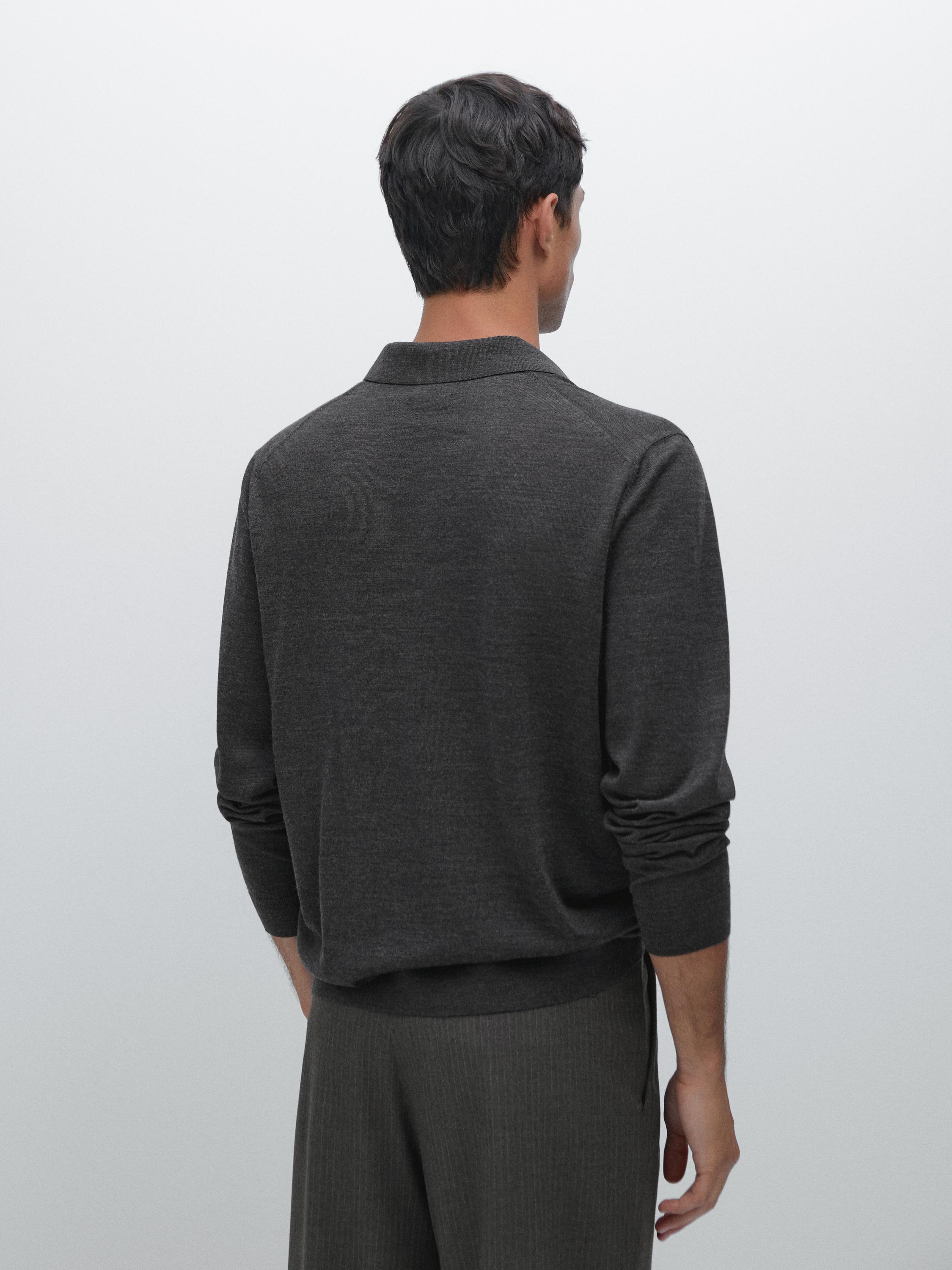 100% merino wool knit polo jumper