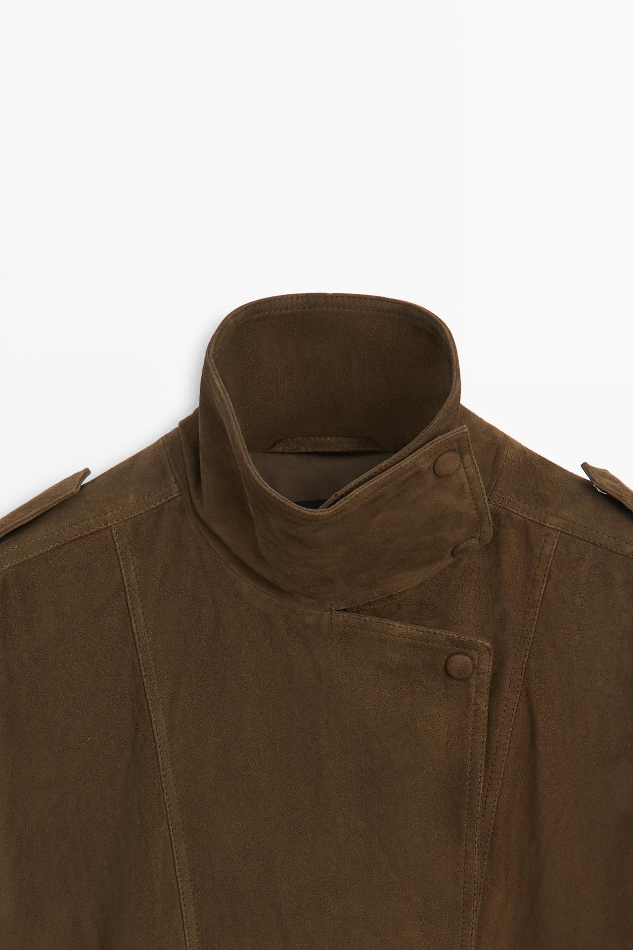 High collar suede bomber jacket — Green