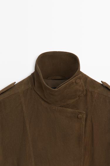 High collar suede bomber jacket — Green 9