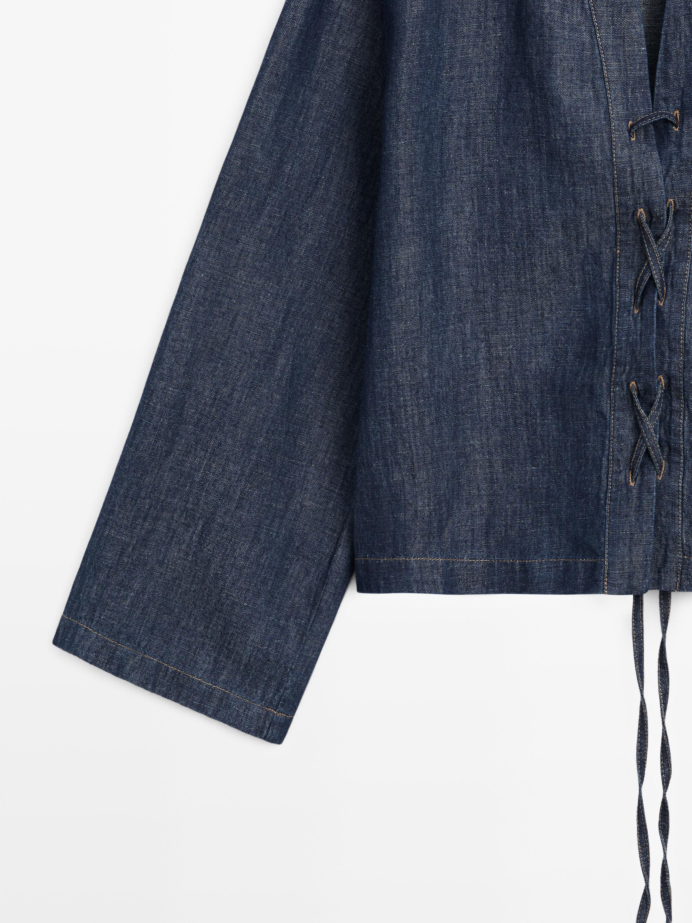 Total look linen blend denim shirt — DARK BLUE