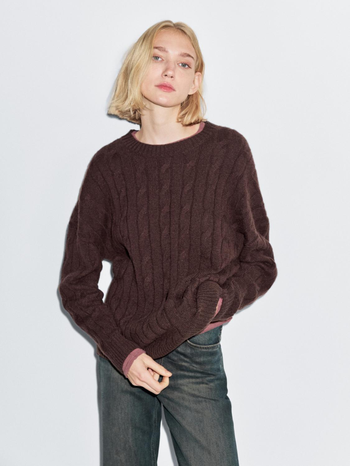 100% cashmere cable-knit sweater — MAROON