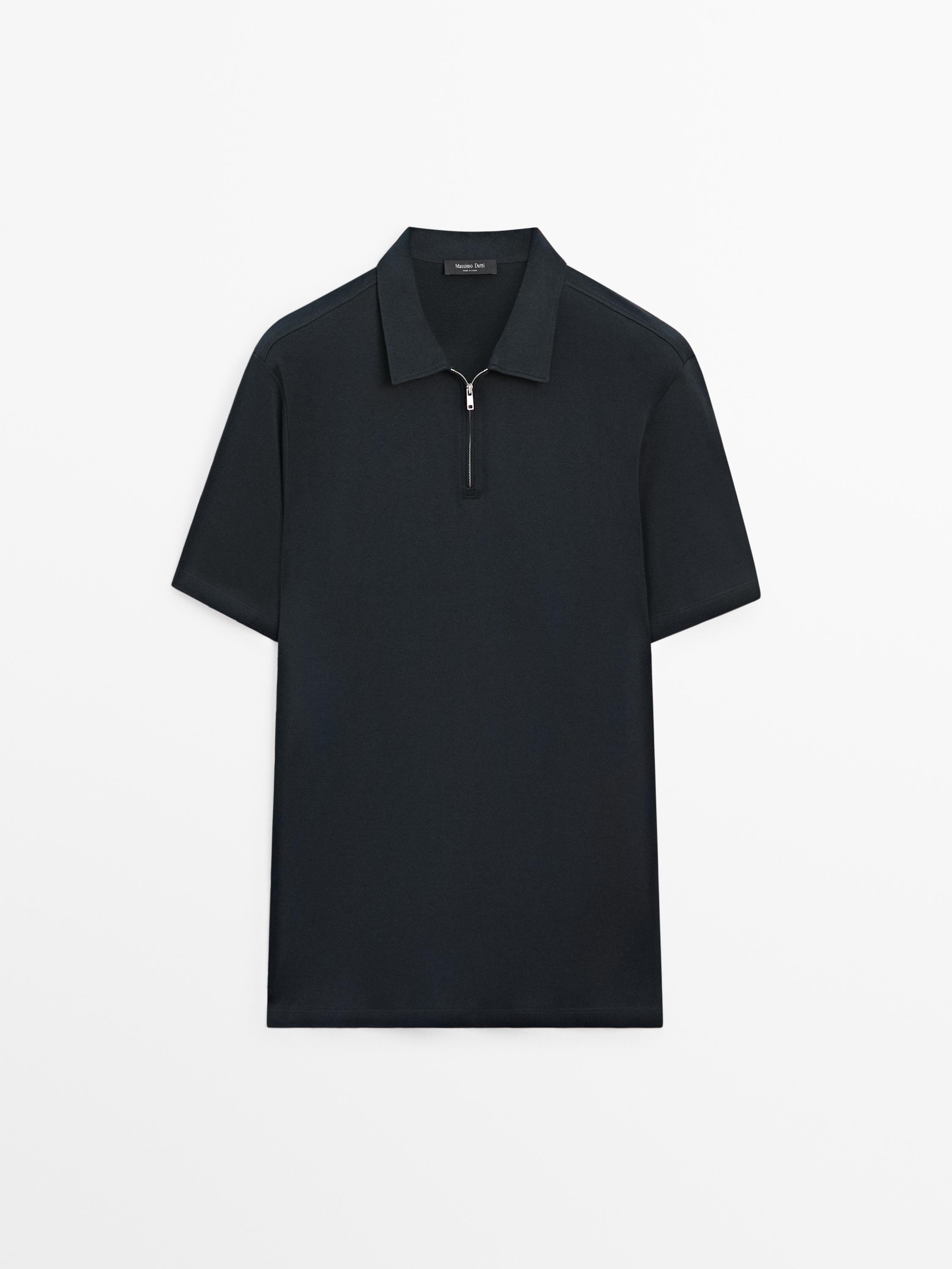 Short sleeve polo shirt with zip detail — NAVY BLUE