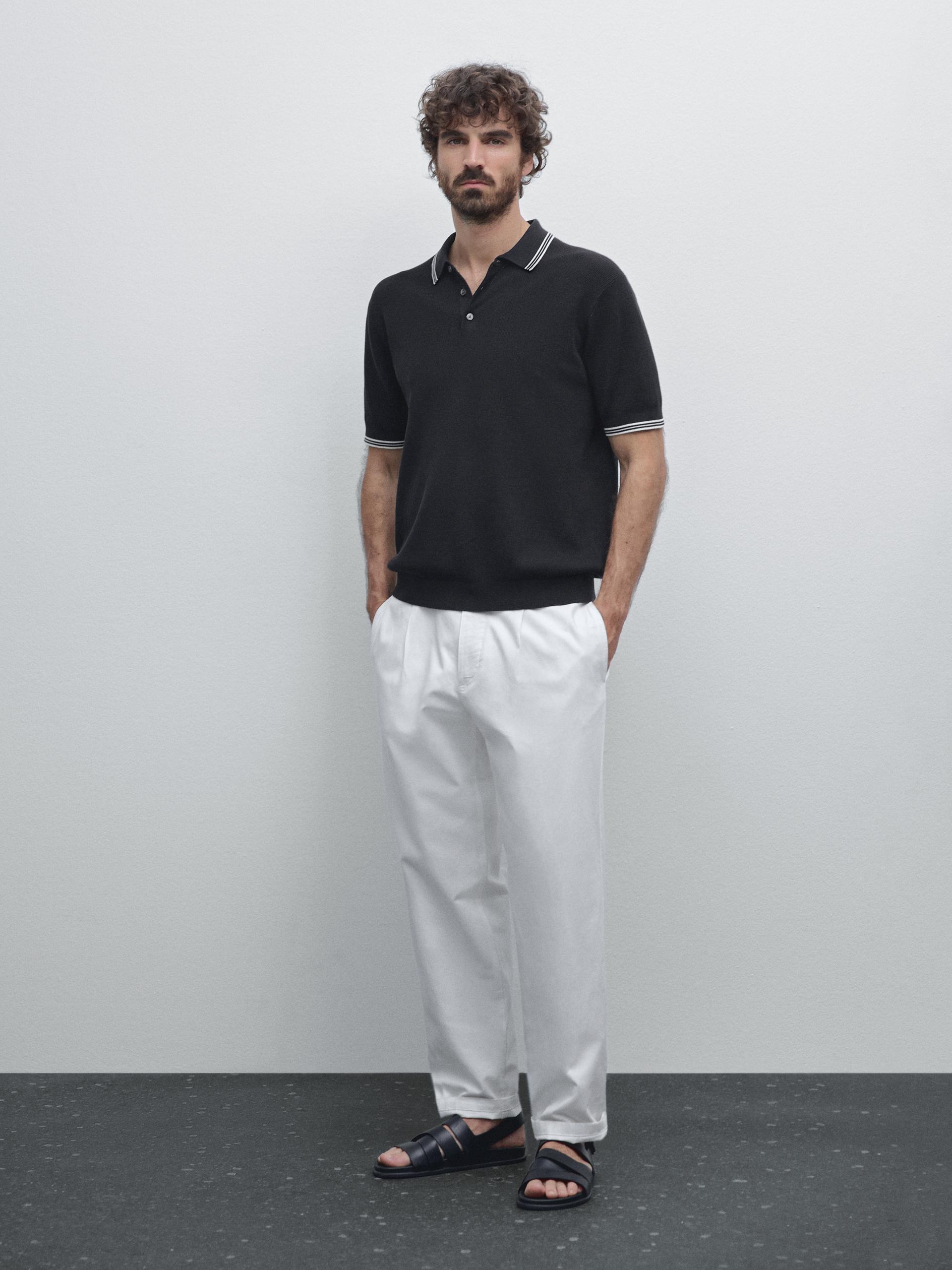Polo In Maglia 100% Cotone - Blu Marino - M - Massimo Dutti - Maschile