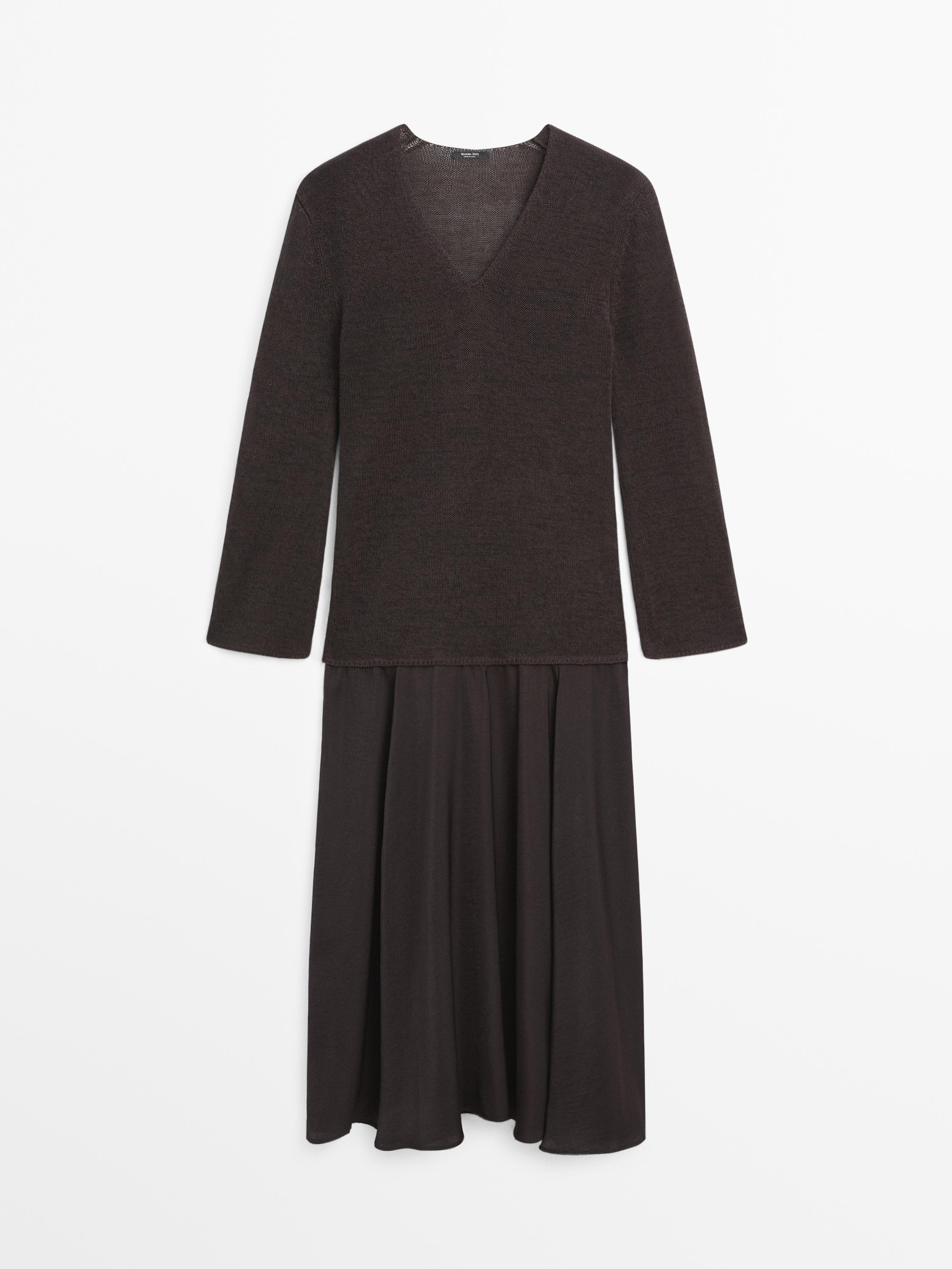 Contrast cotton blend knit dress