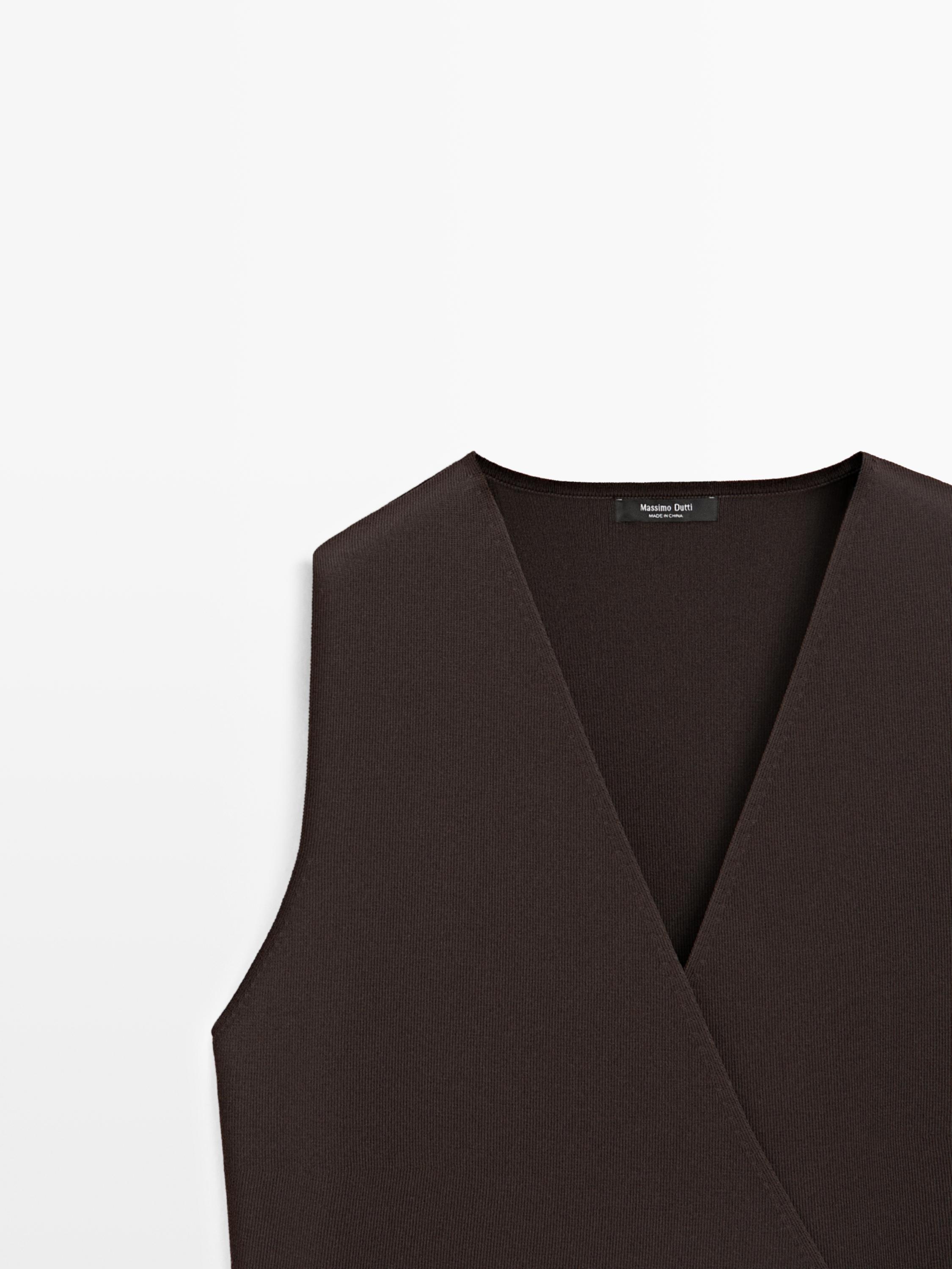 Crossover knit vest with tie detail — BROWN