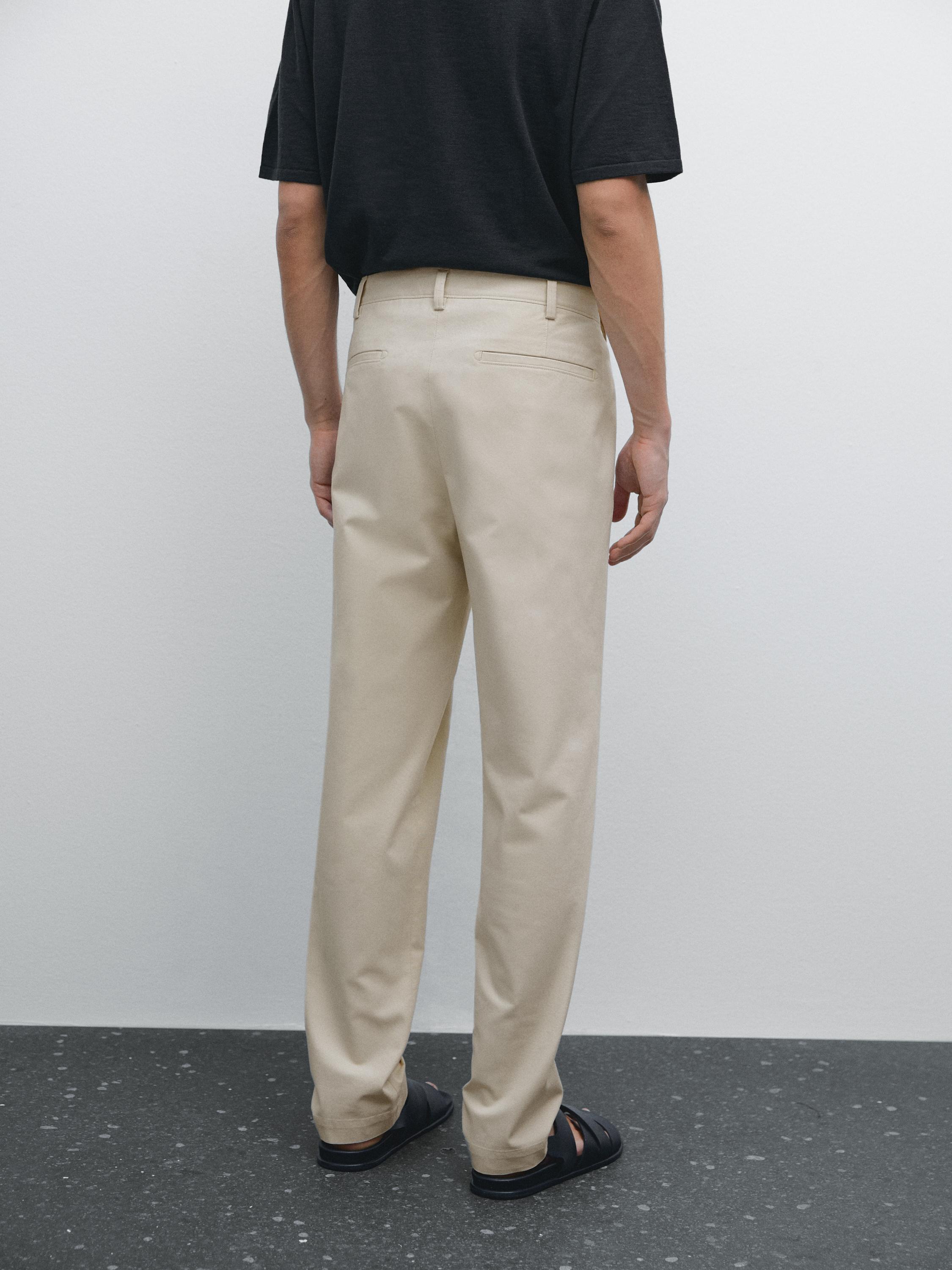 Cotton blend slim fit canvas trousers