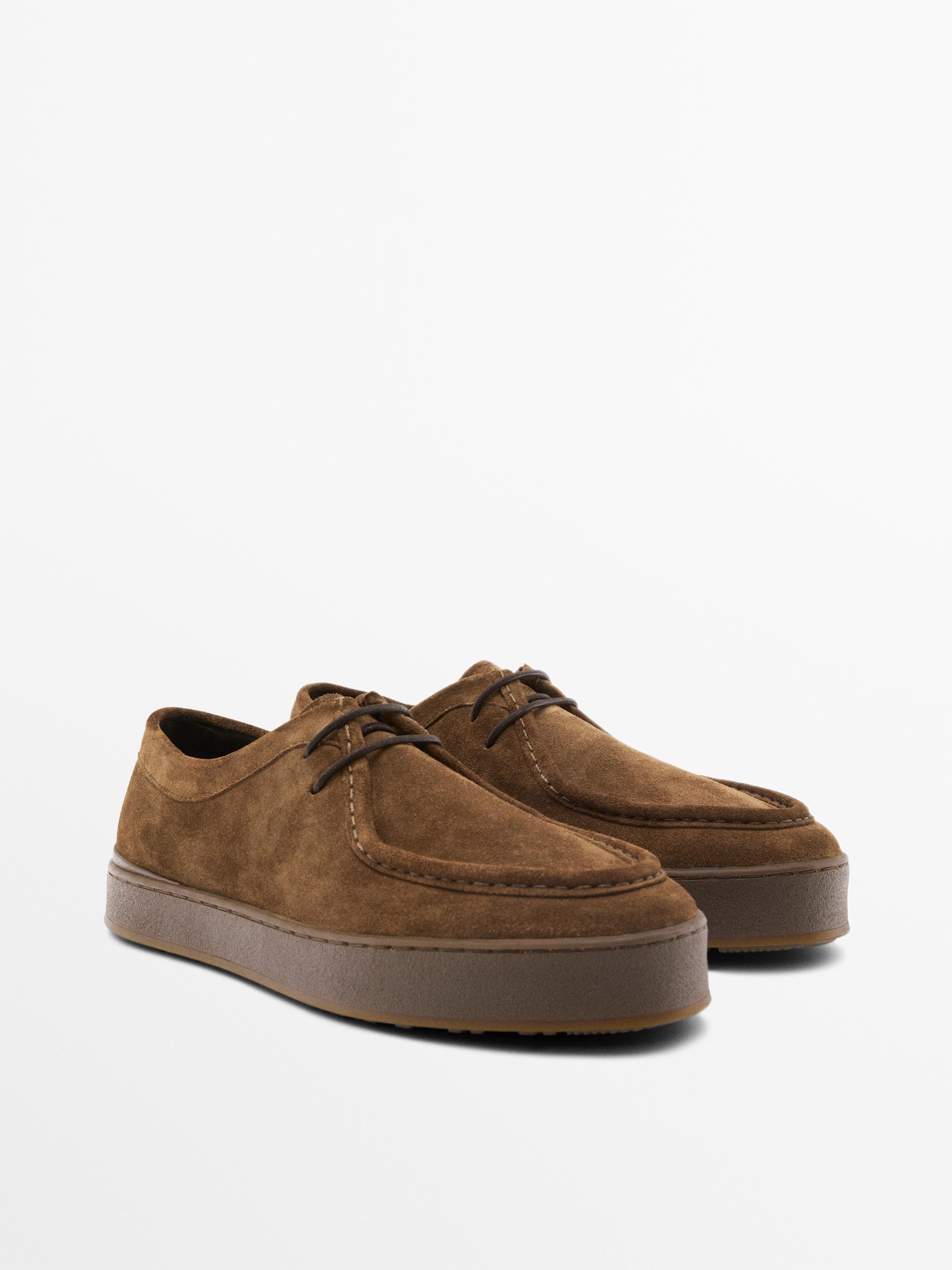 Leather shoes with moc toe and chunky sole — BROWN