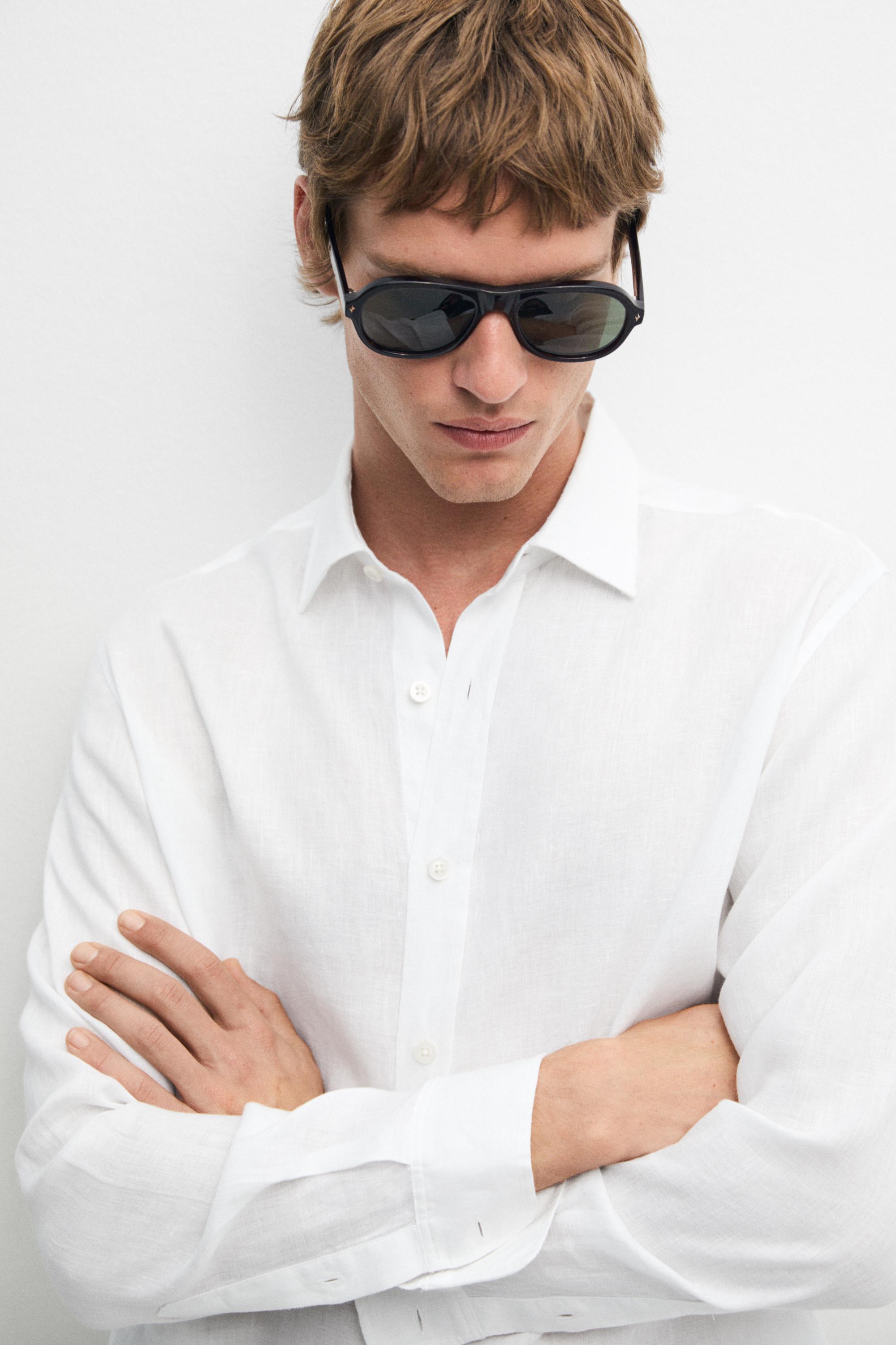 100% linen slim fit shirt — WHITE