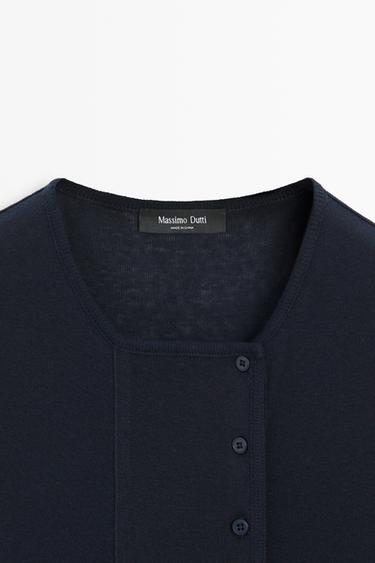 Cotton blend button placket T-shirt — NAVY BLUE 9