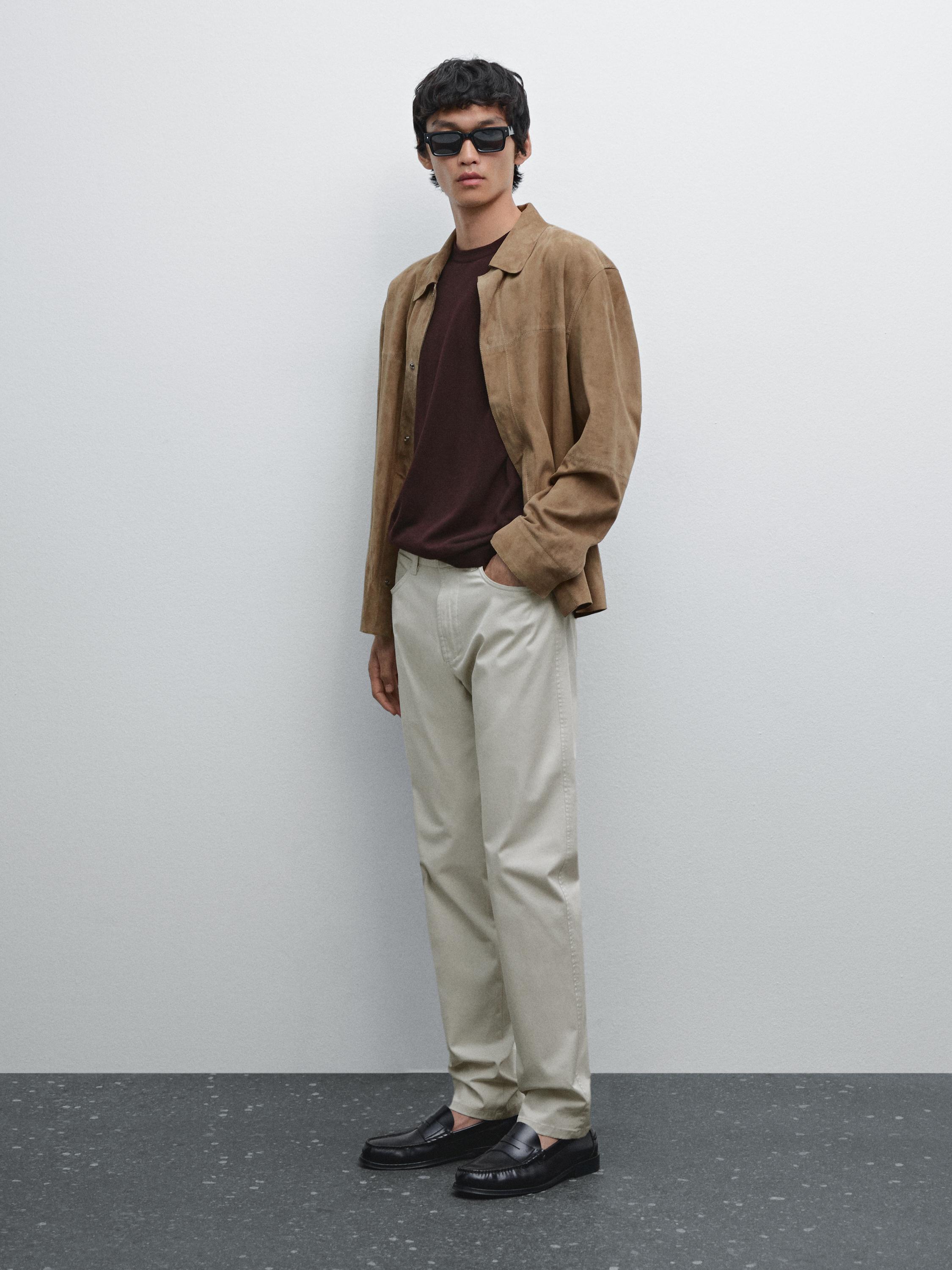 Slim fit lightweight textured trousers