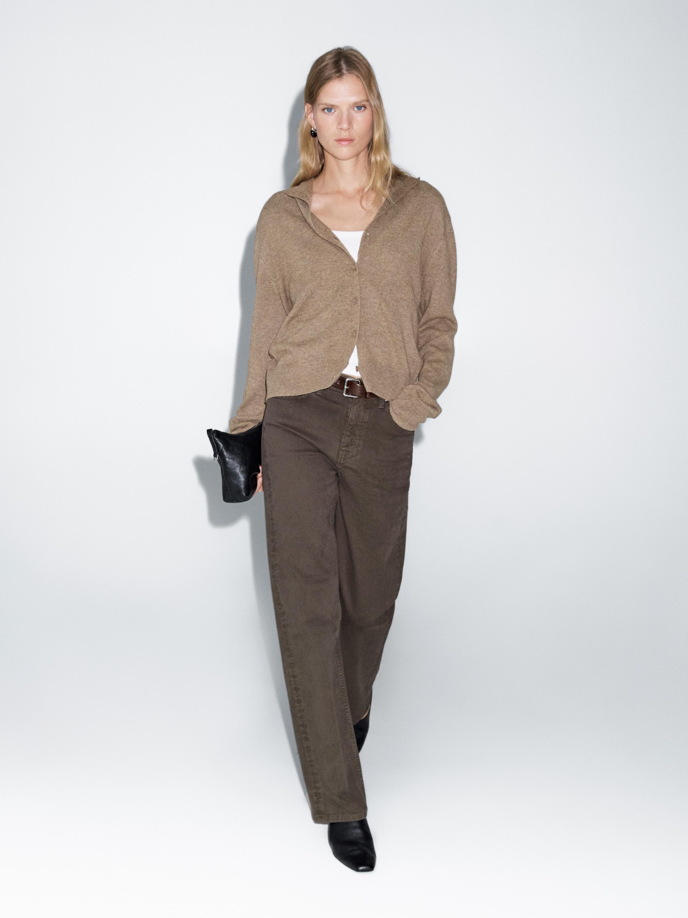 100% wool high neck knit cardigan