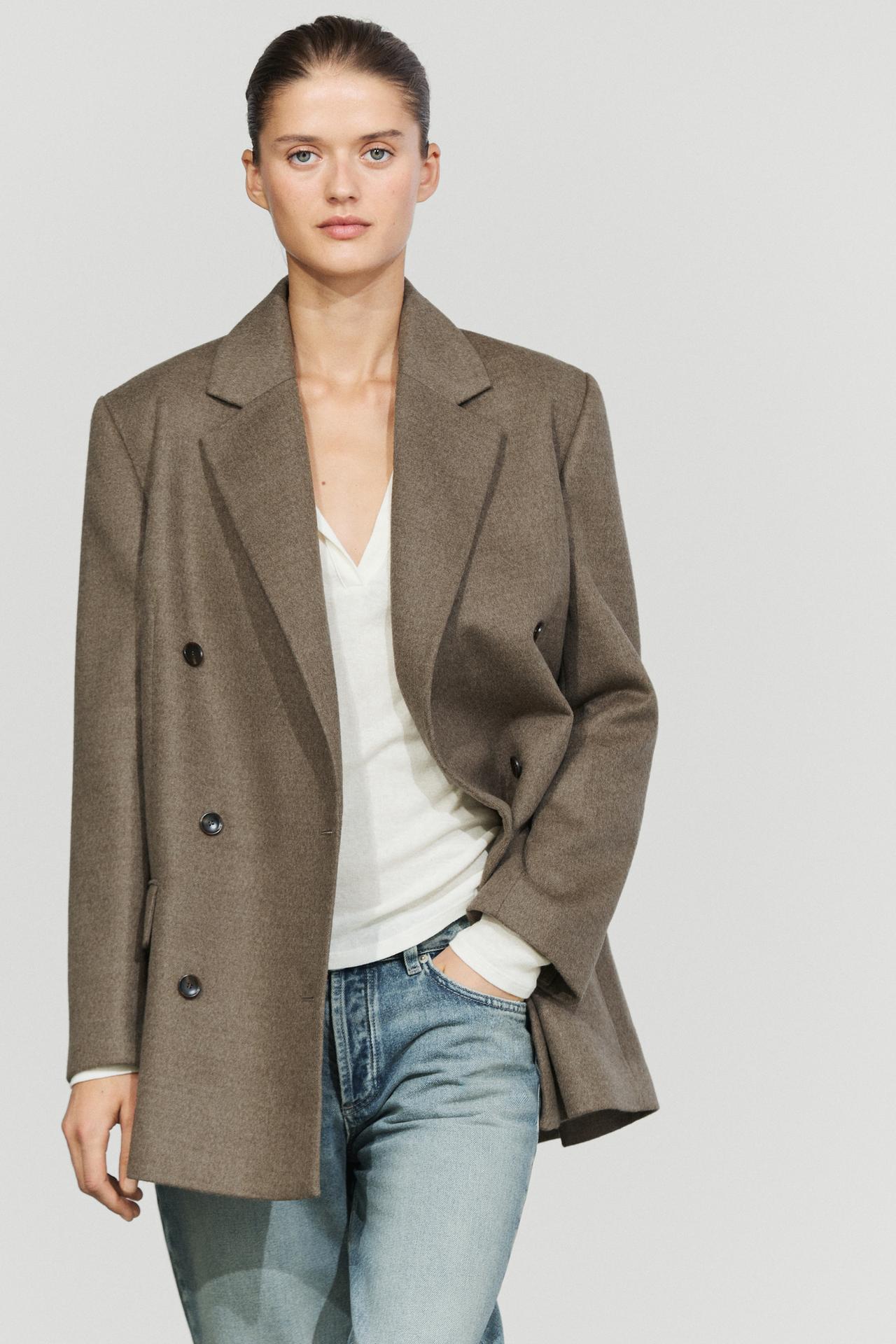 Medium wool blend double-breasted coat — BEIGE