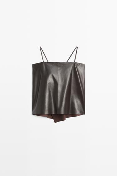 Nappa leather strappy top with back detail — BROWN 2