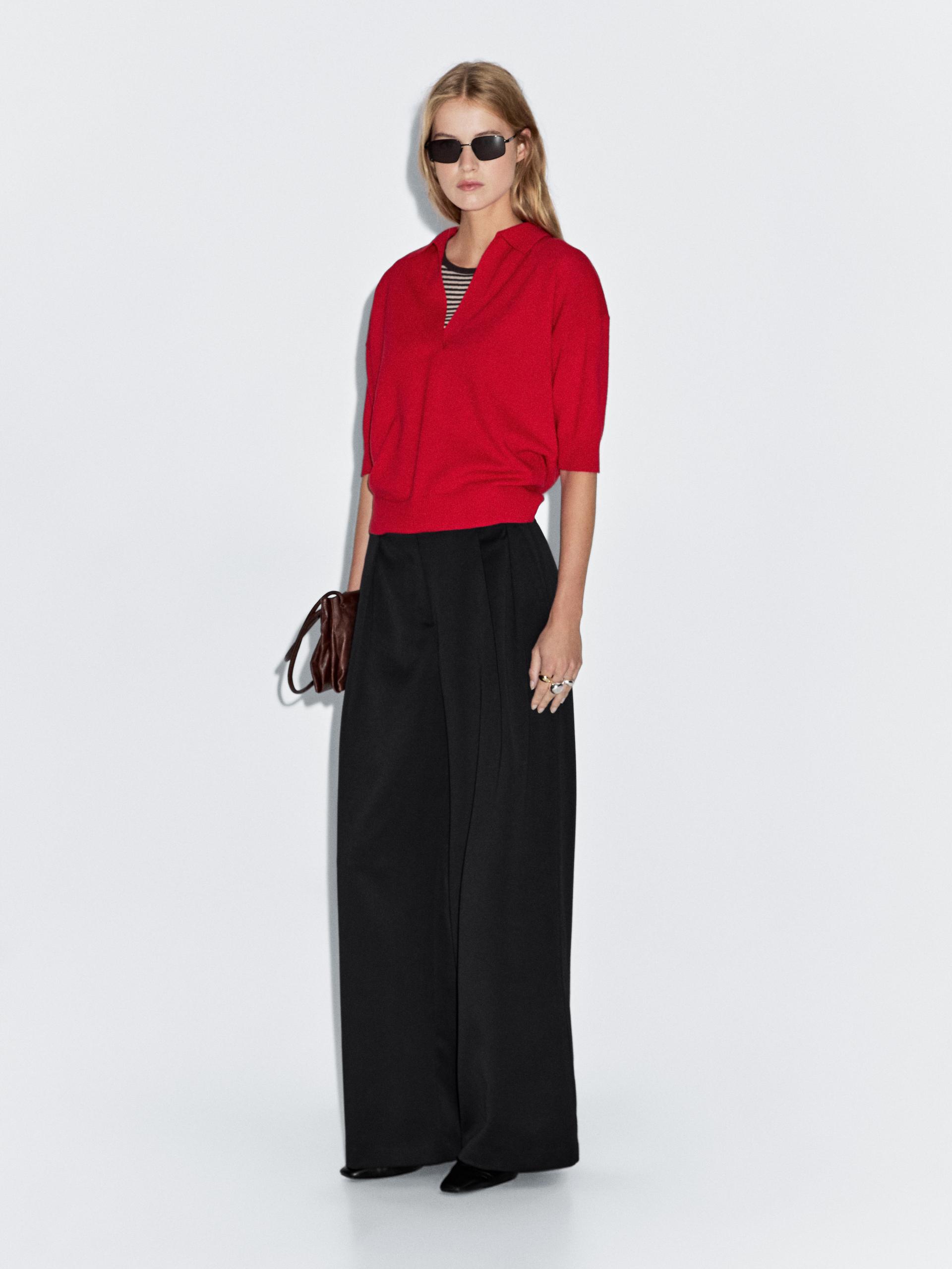 Polo Punto Cuello Pico Mezcla Lana - Rojo - Xs - Massimo Dutti - Mujer