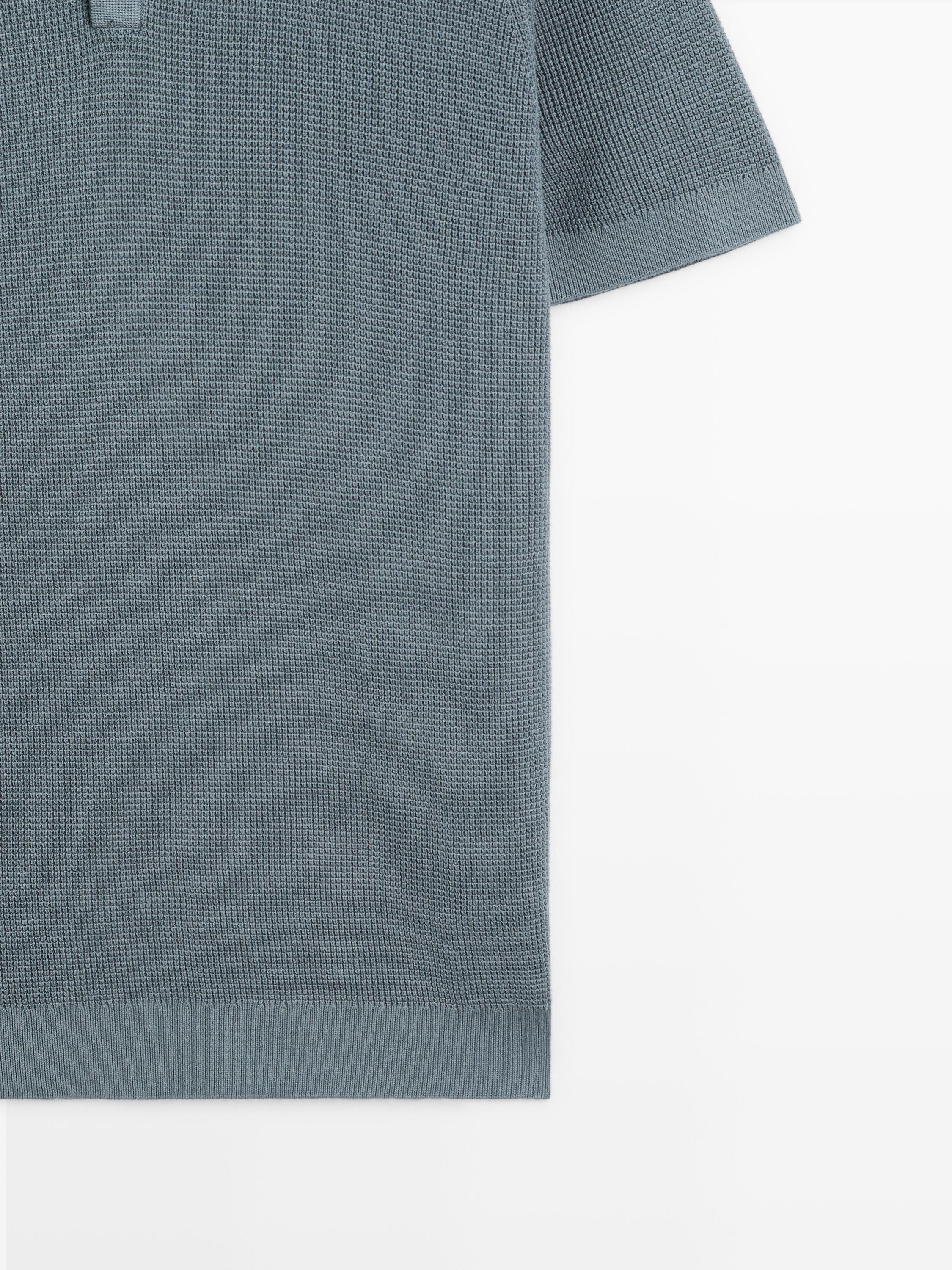 Textured cotton knit polo shirt — DEEP BLUE