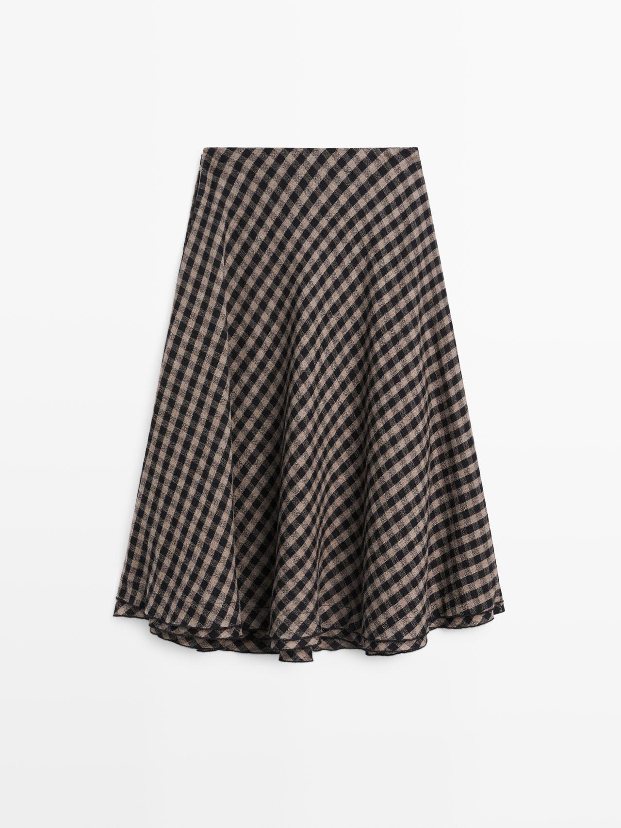 Massimo Dutti - Dame - Flared Fit Nederdel Med Ternet Detalje - Sort - 38