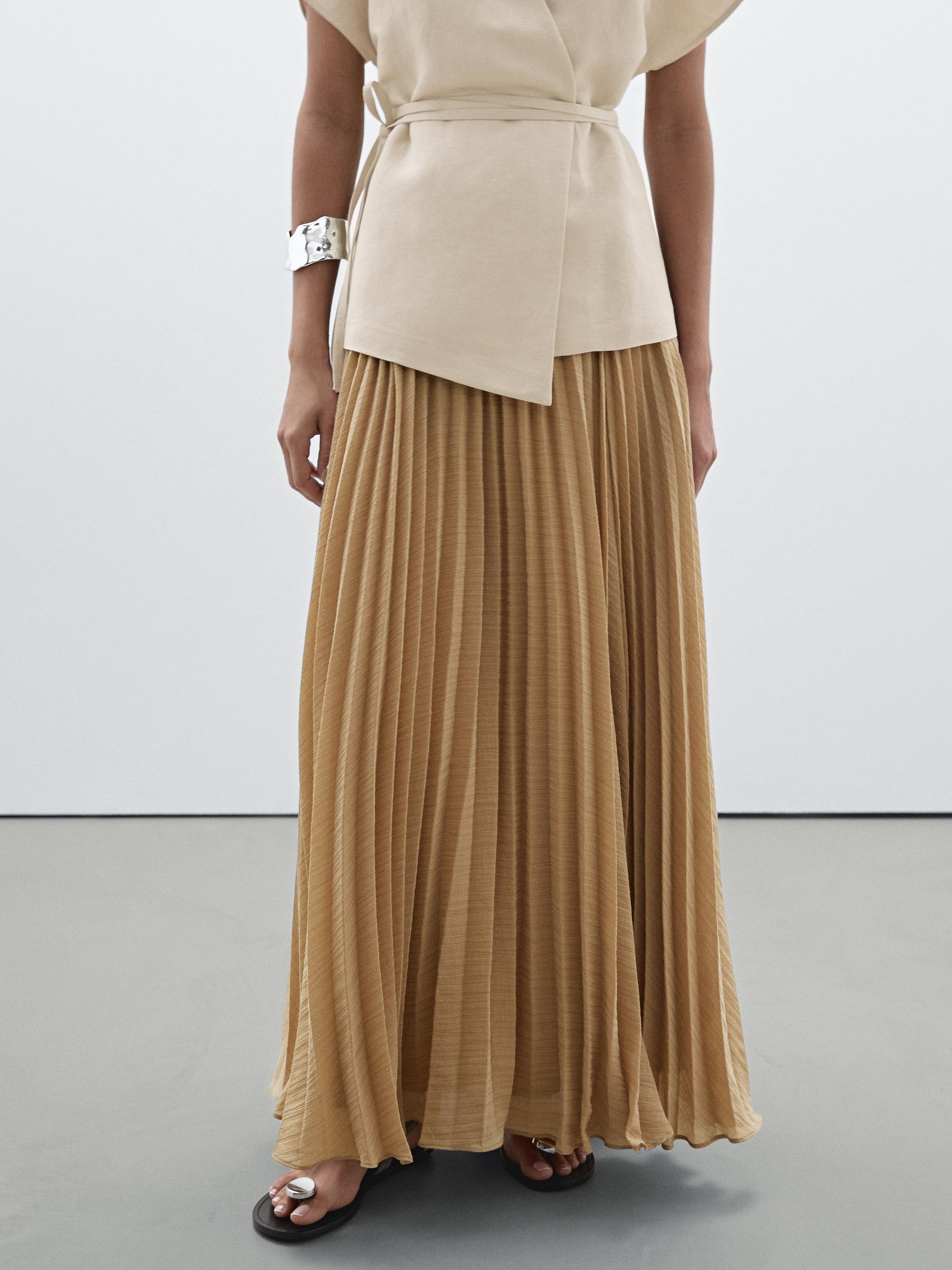 Long pleated dress with waistcoat detail