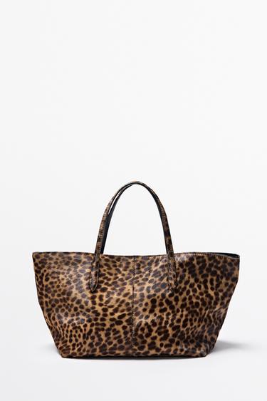 Medium tote bag in leather with fur — ECRU 2