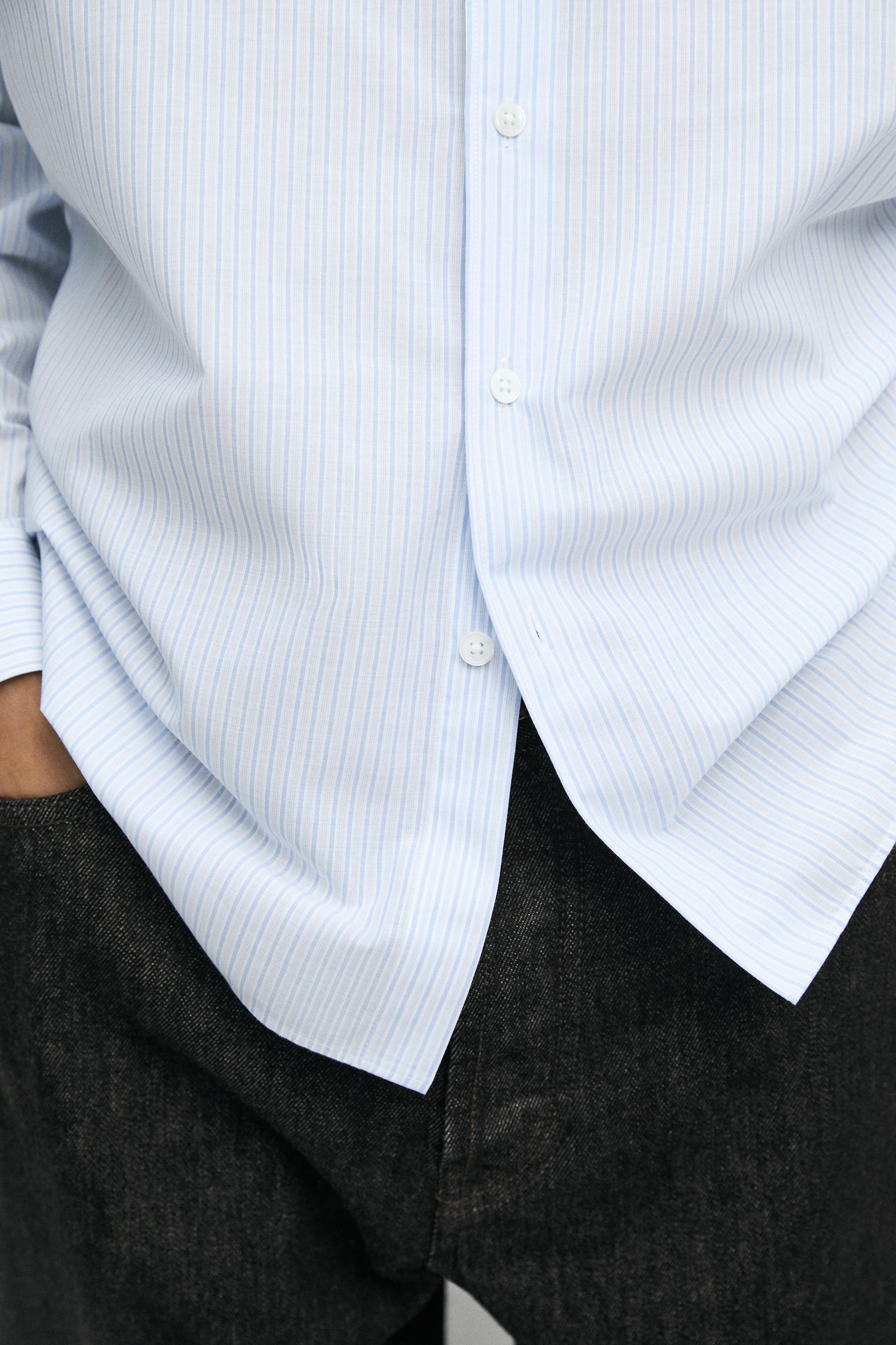 100% cotton regular fit striped shirt — SKY BLUE