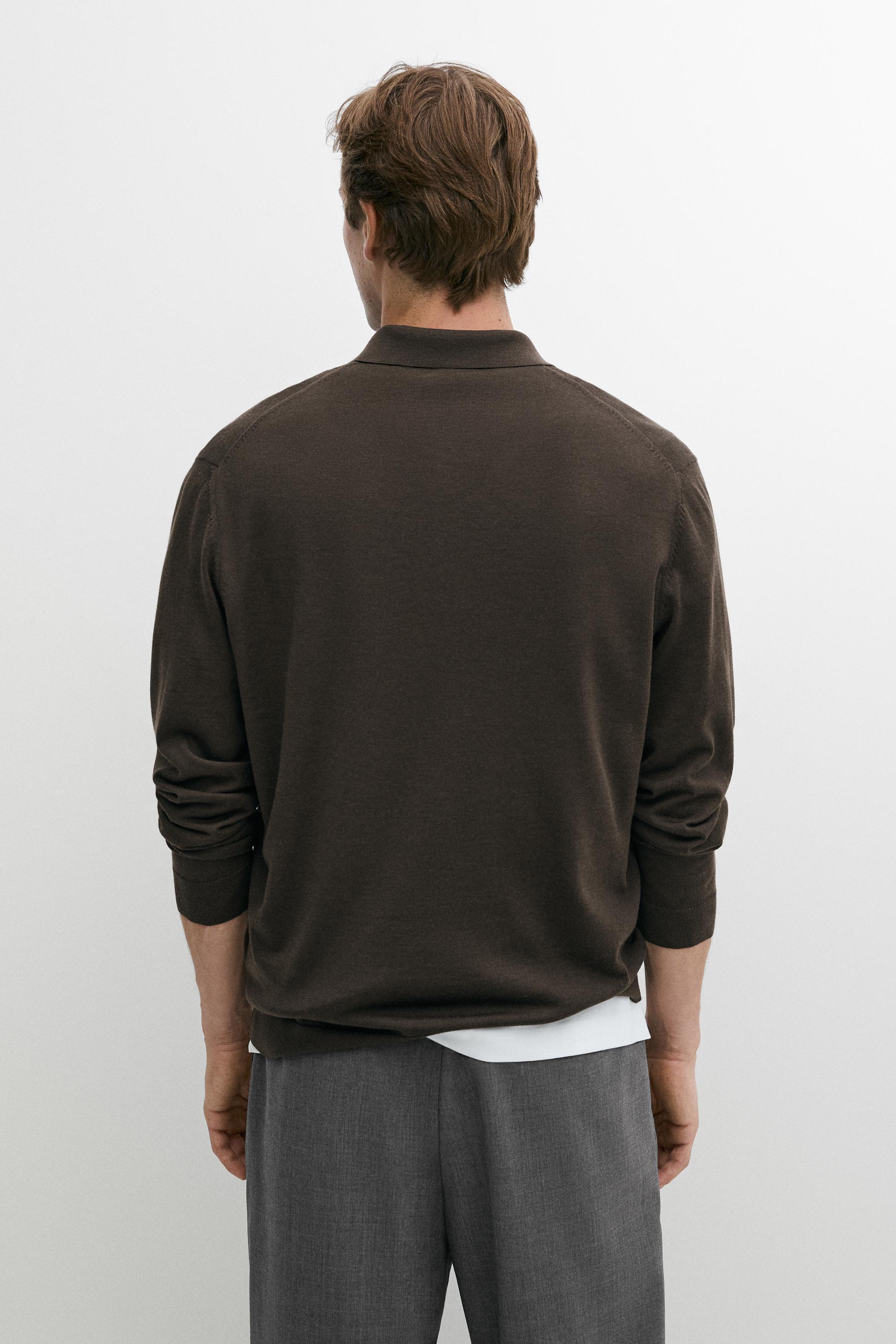 100% merino wool knit polo sweater — DARK KHAKI