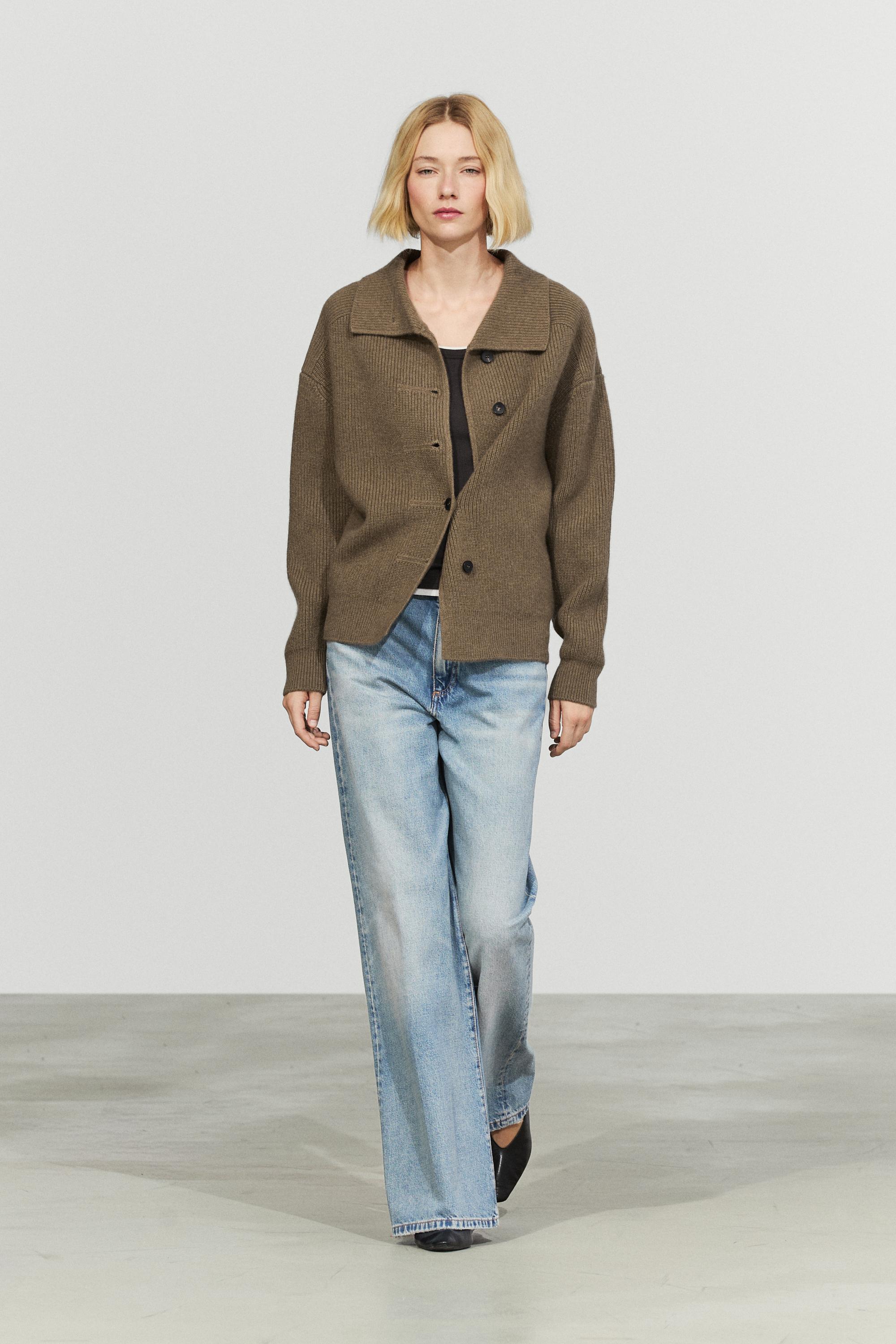 100% cashmere cross-over knit cardigan — KHAKI