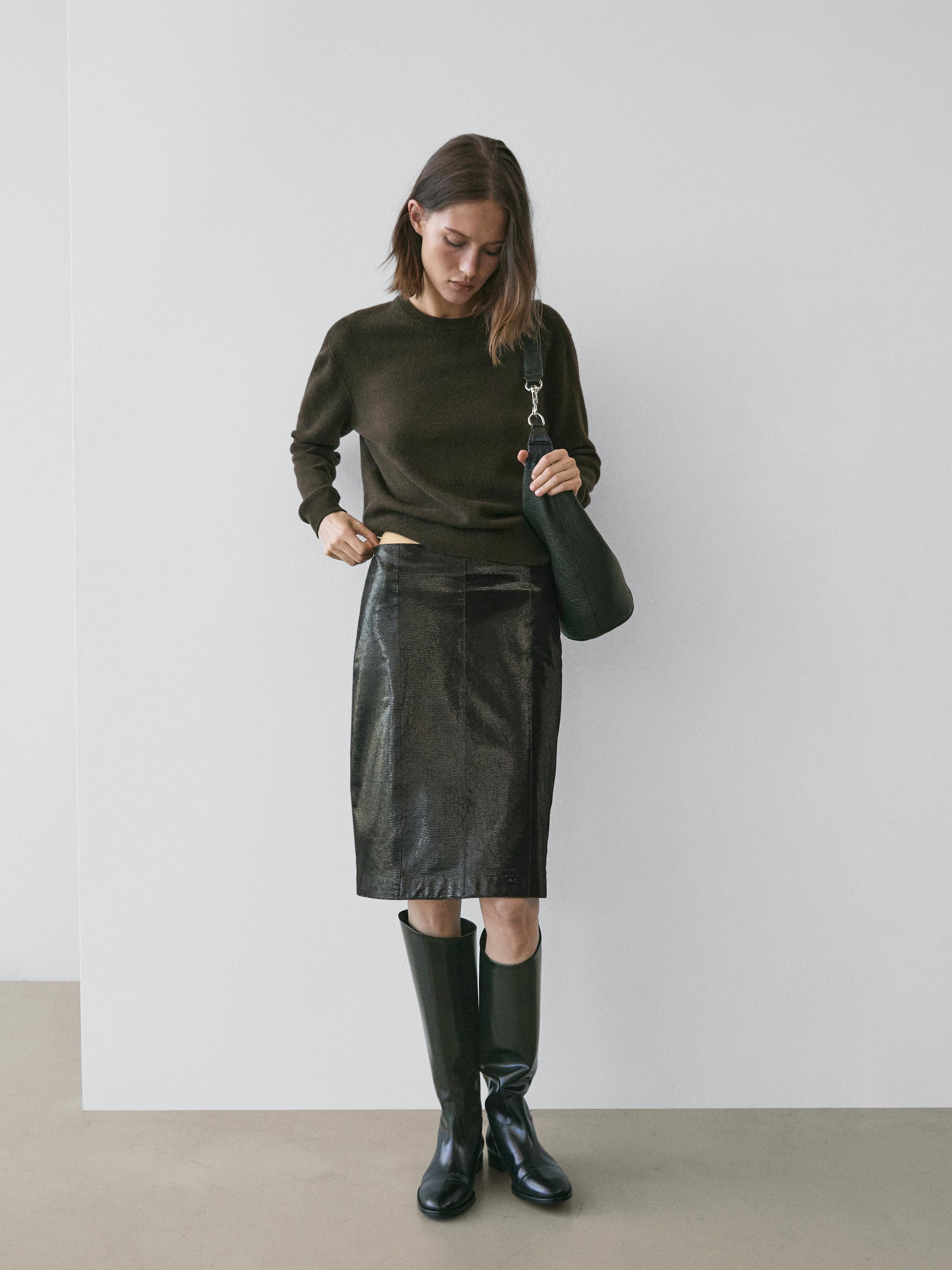 Animal print leather mini skirt