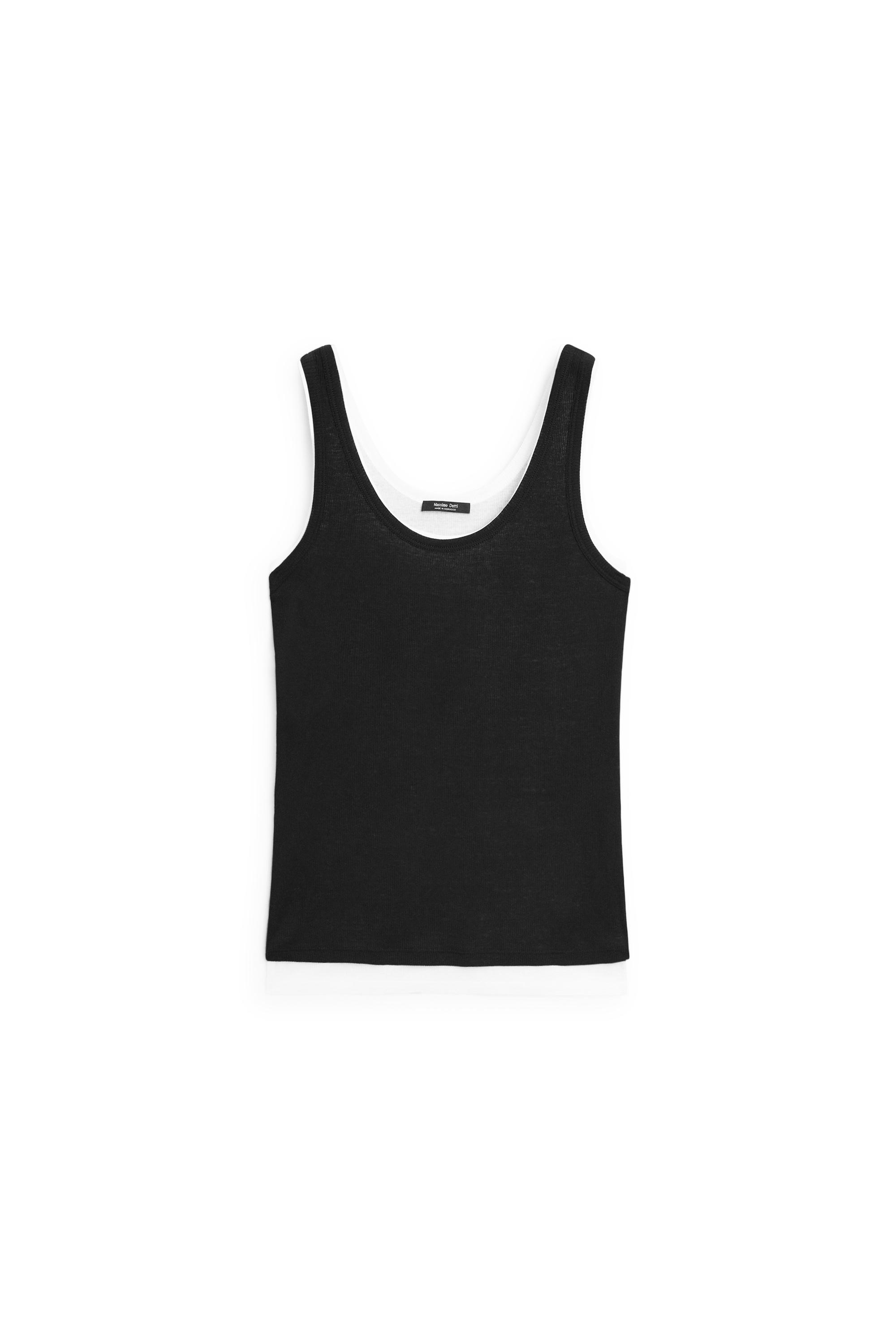 Cotton blend ribbed double-layer top — BLACK