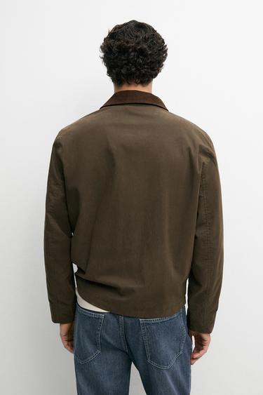 Jacket with leather collar detail — DARK KHAKI 5