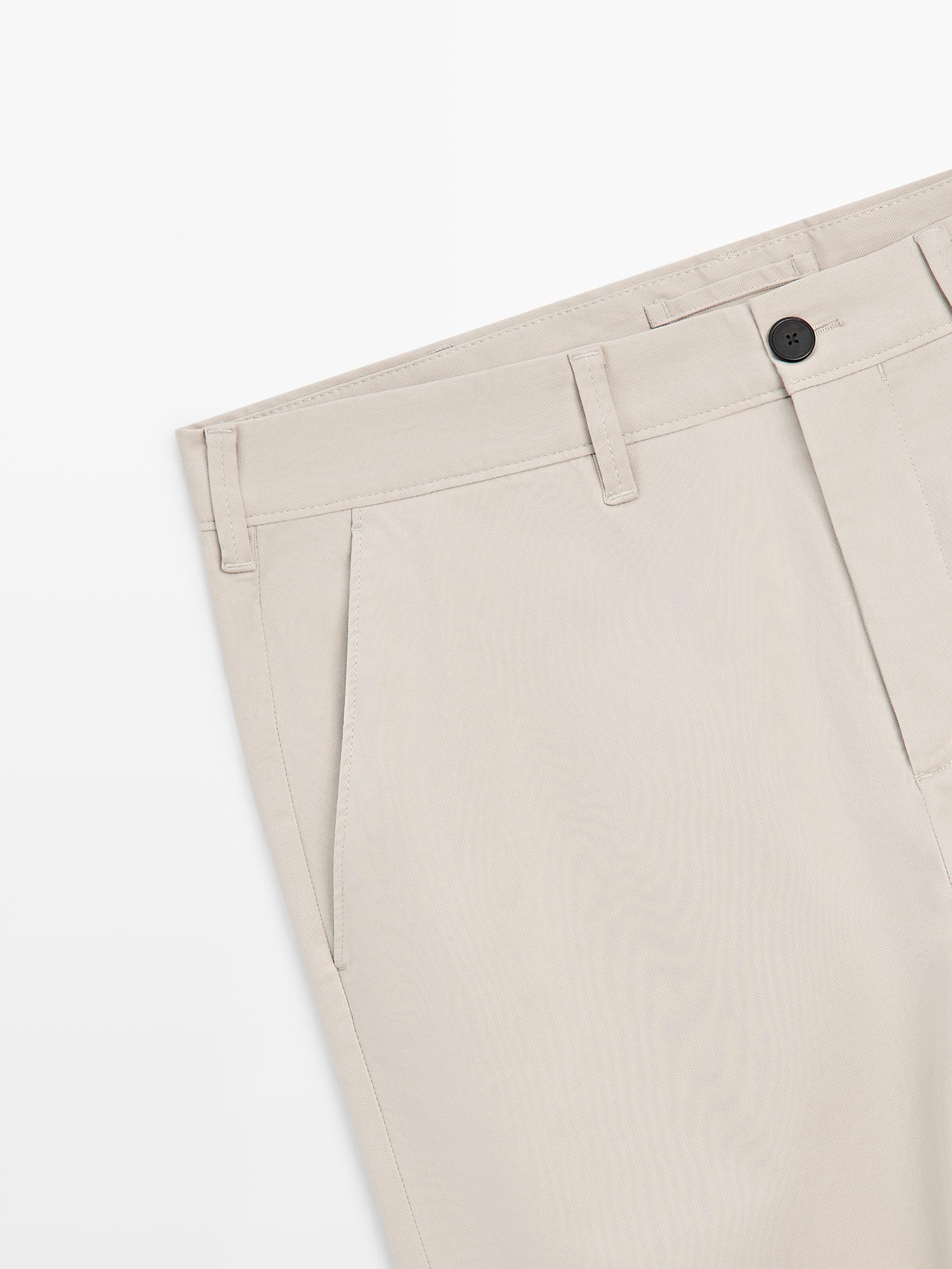 Cotton blend slim fit pants — BEIGE