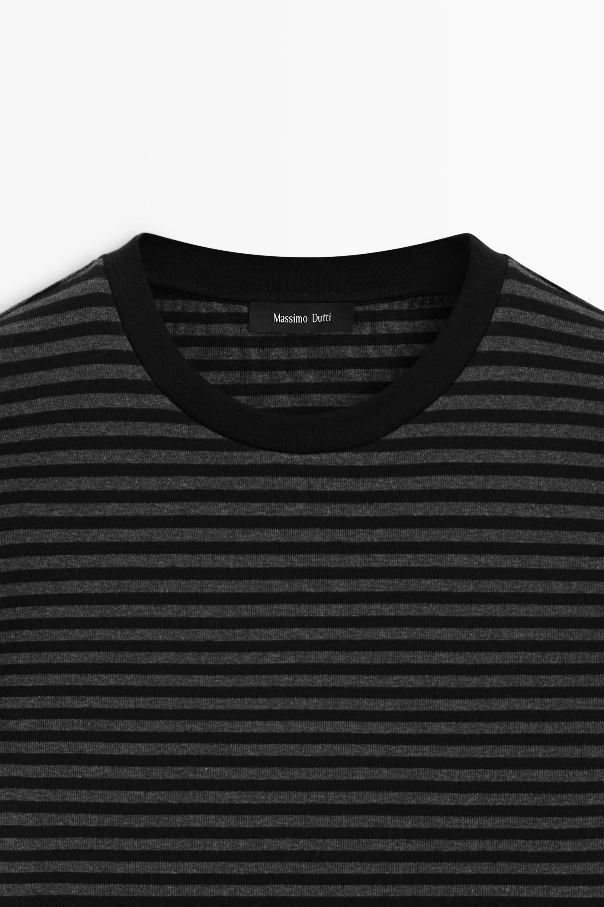 Ribbed striped short sleeve T-shirt — BLACK