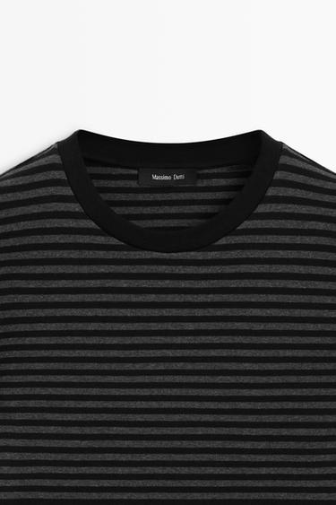 Ribbed striped short sleeve T-shirt — BLACK 9