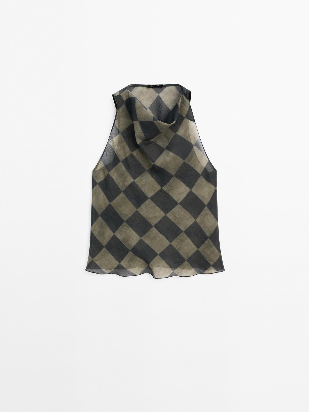 Massimo Dutti - Dame - Ternet, Draperet Top Med Halterneck - Kaki - Xs
