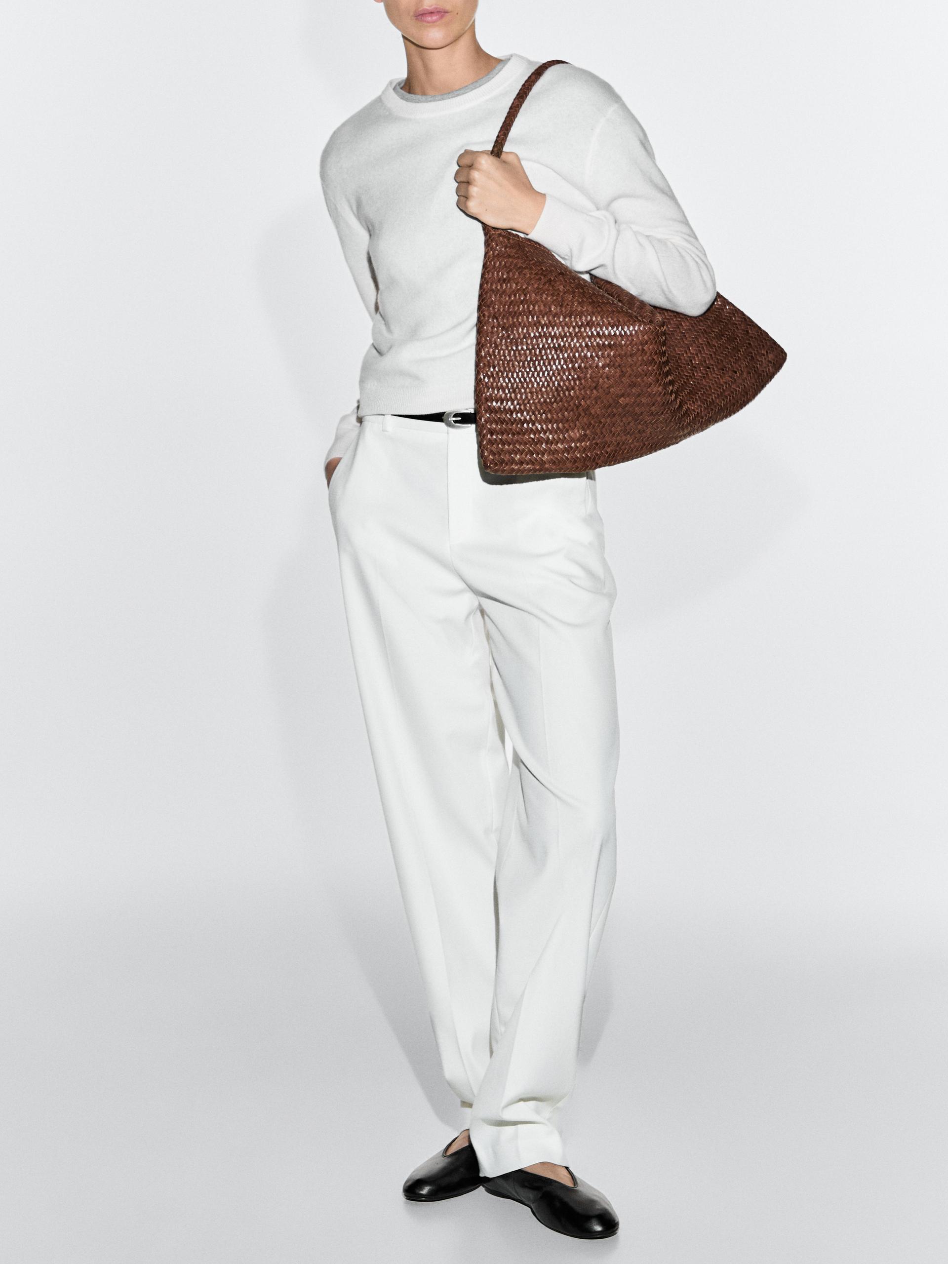 Bolso Satchel Grande Trenzado Piel Napa - Cuero - 01 - Massimo Dutti - Mujer