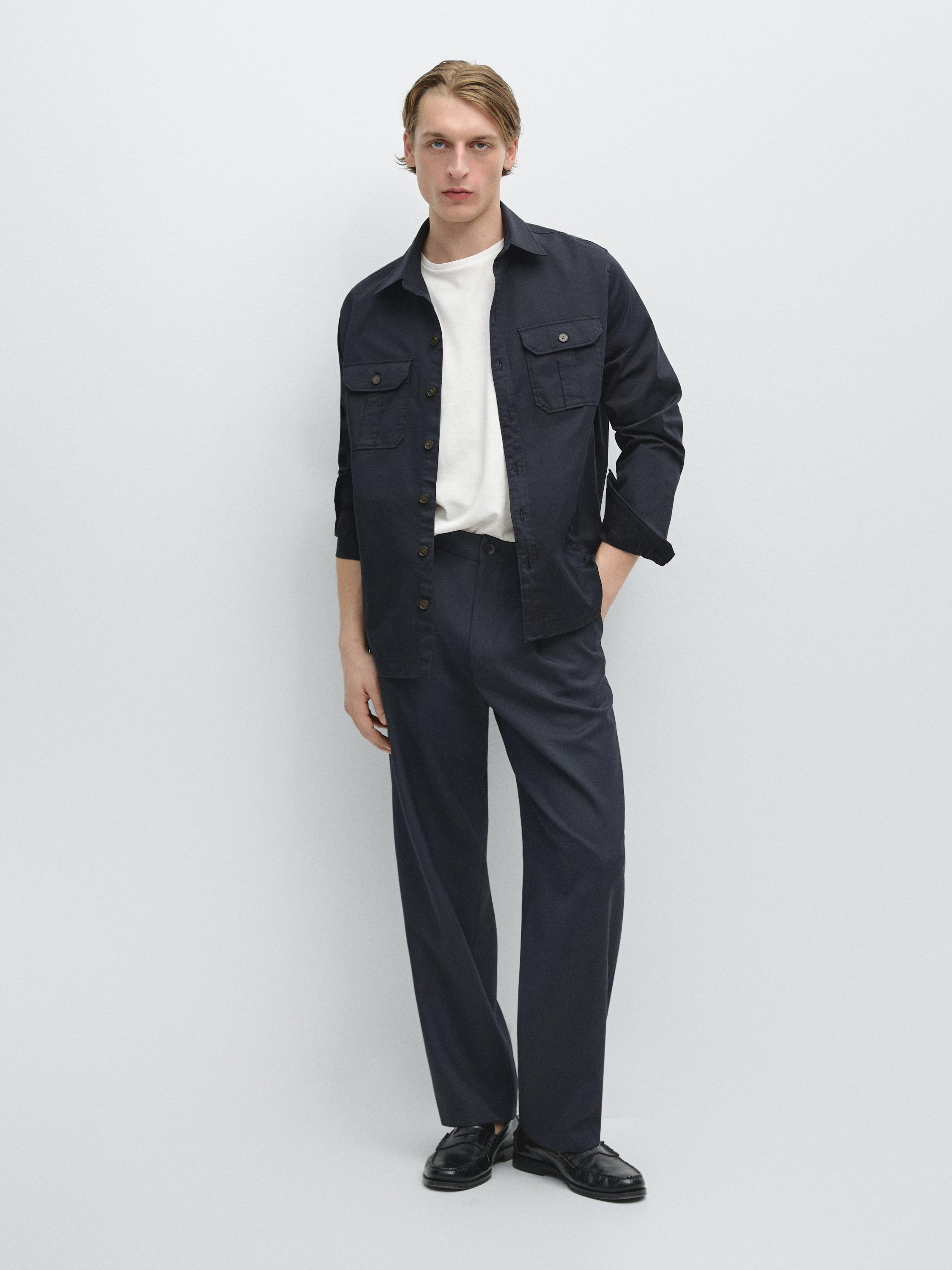 Cotton blend overshirt with pocket detail — NAVY BLUE