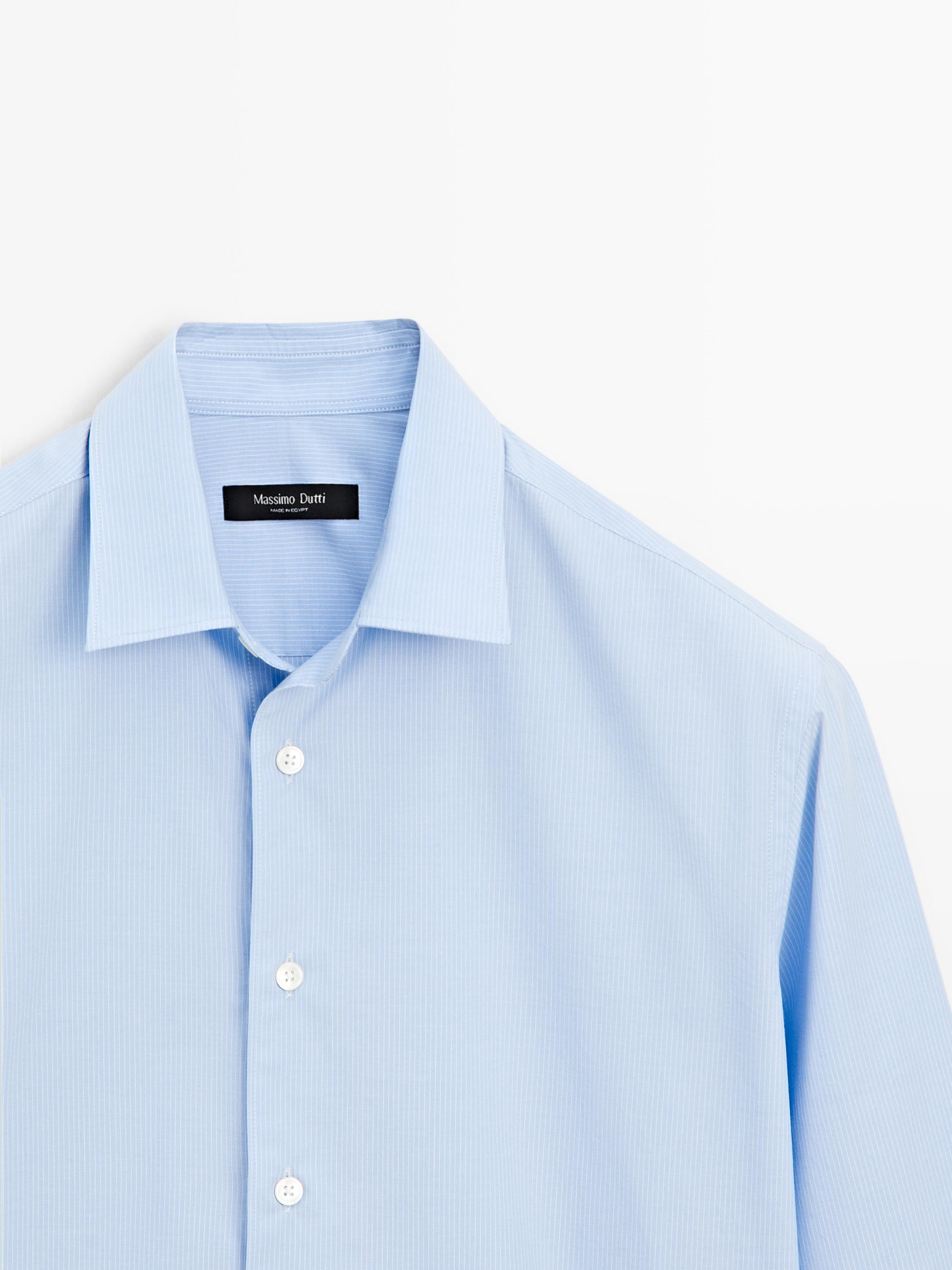 Regular fit striped poplin shirt — MEDIUM BLUE