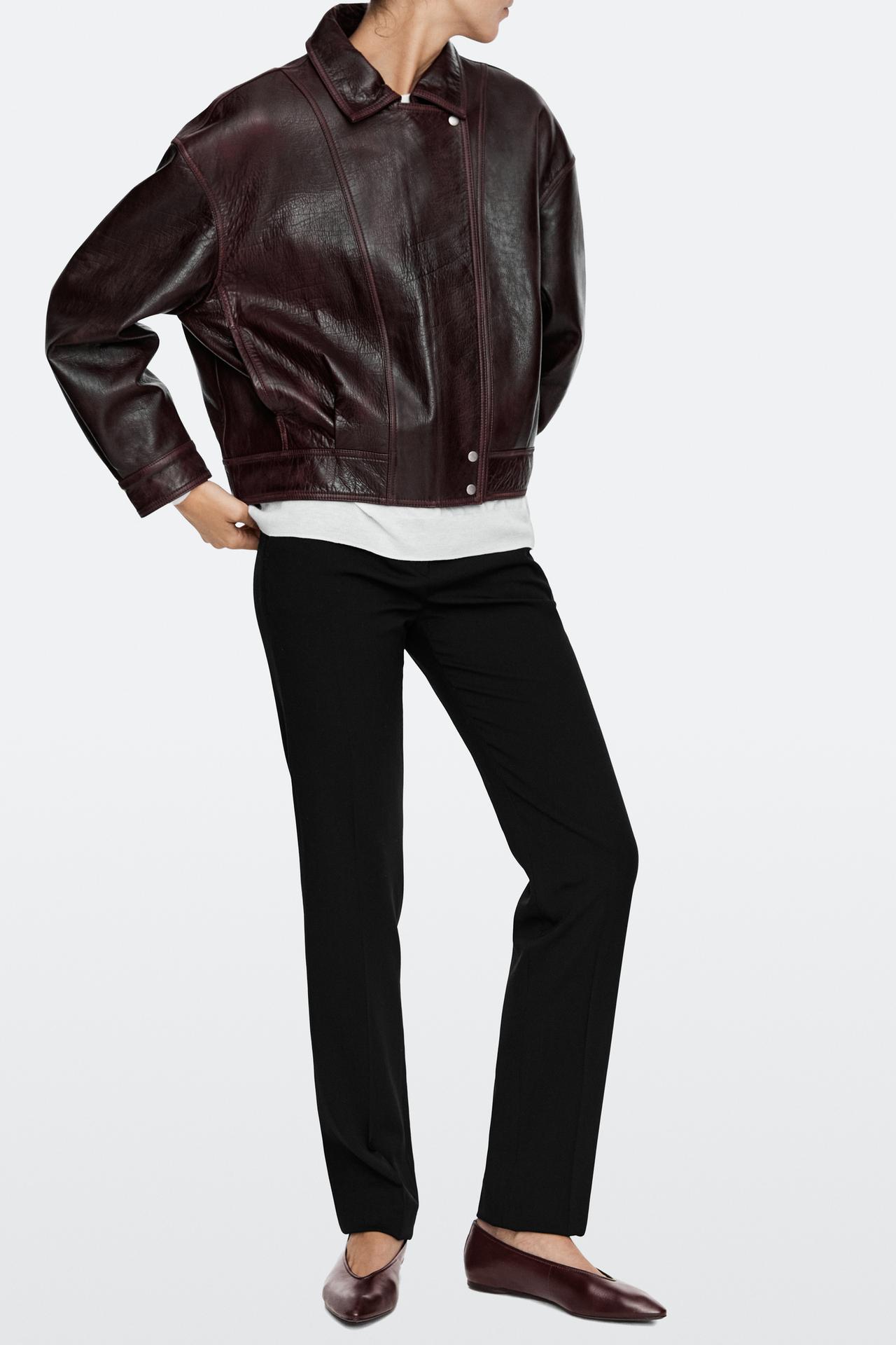 Soft leather pointed toe ballet flat — BURGUNDY