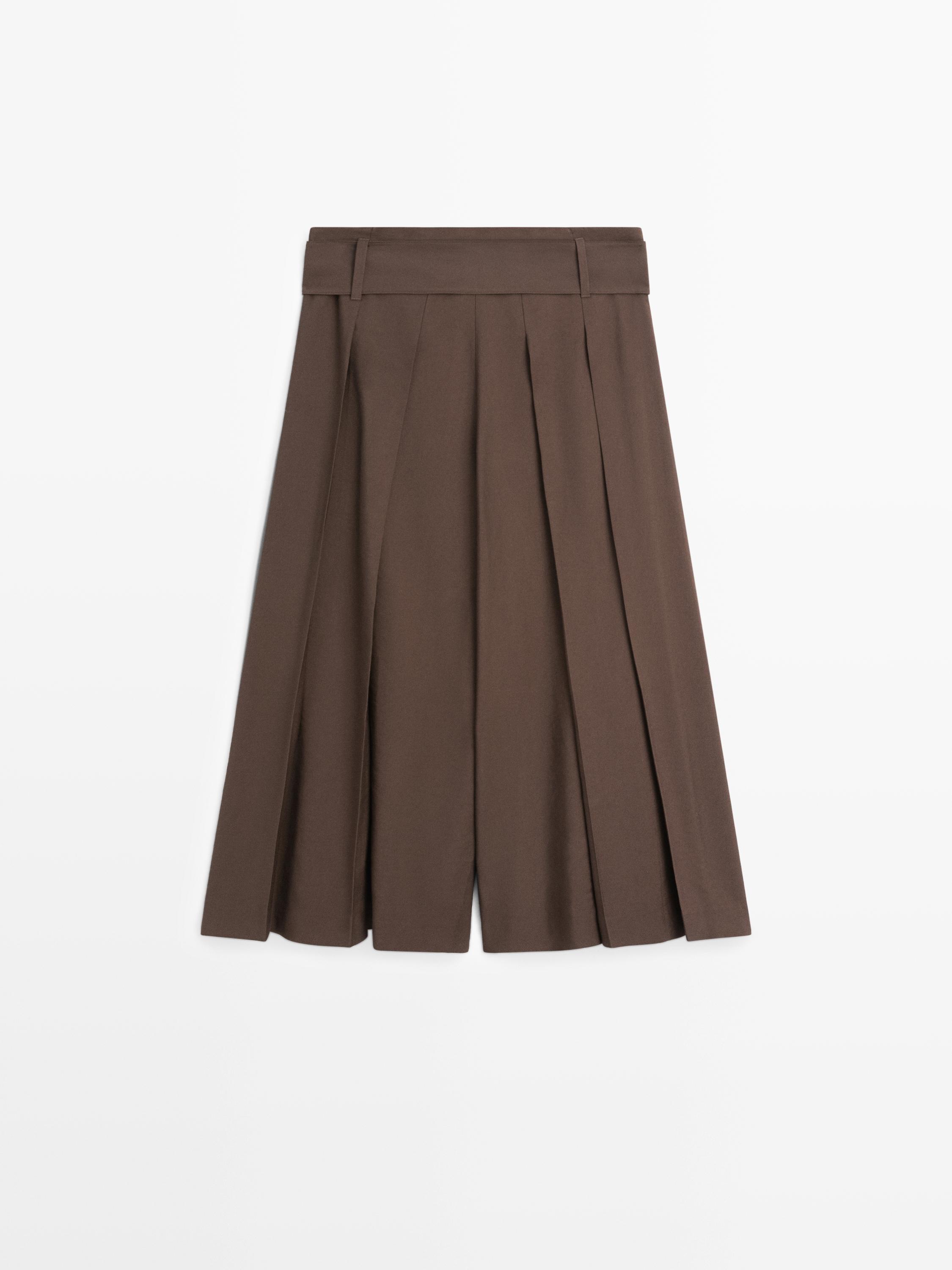 Pleated midi skort — BROWN