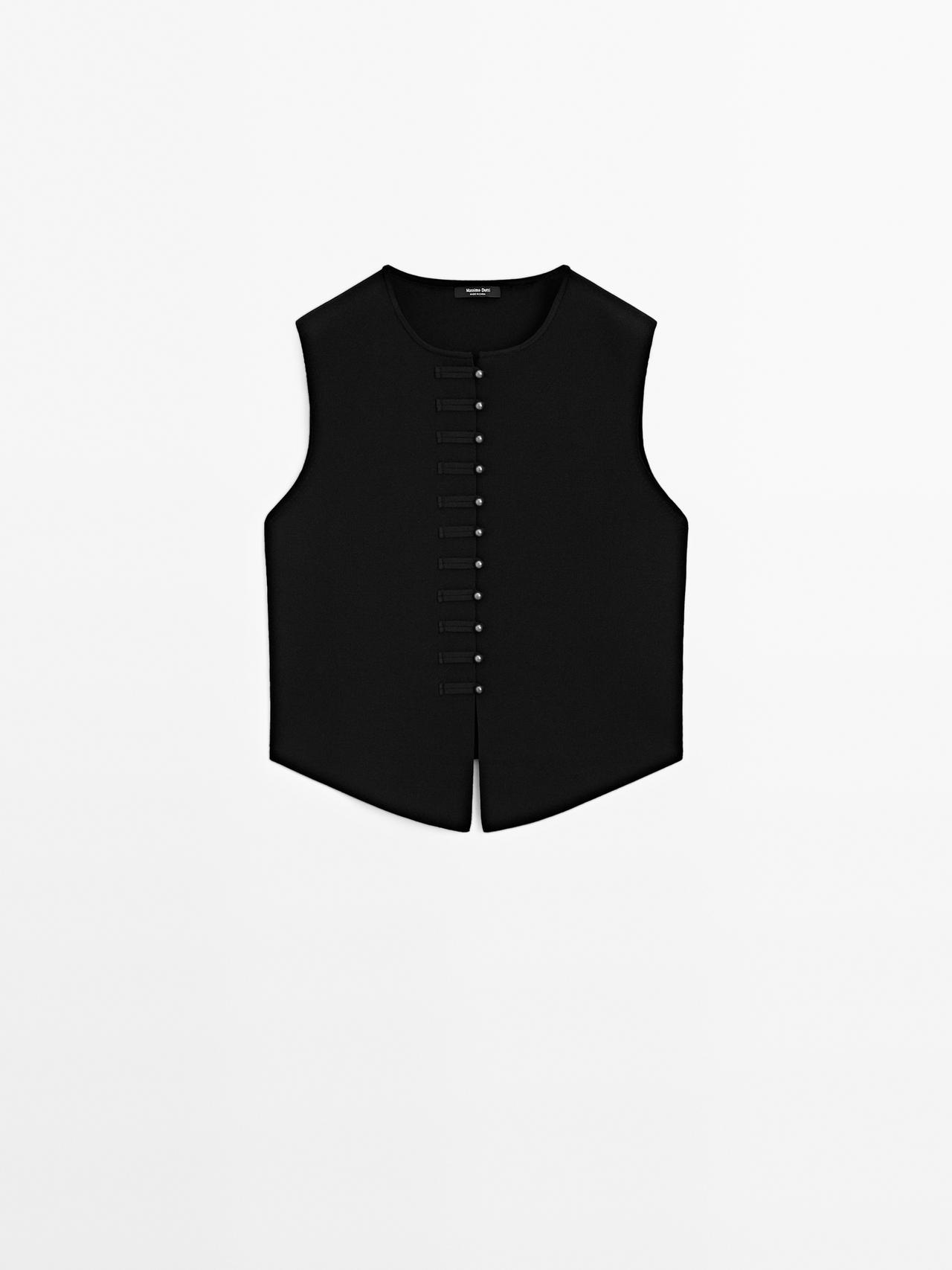 Massimo Dutti - Dame - Strikket Vest Med Knapdetaljer - Sort - M