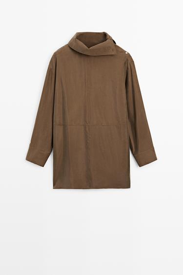 Flowing short dress with asymmetric neck — BROWN 2