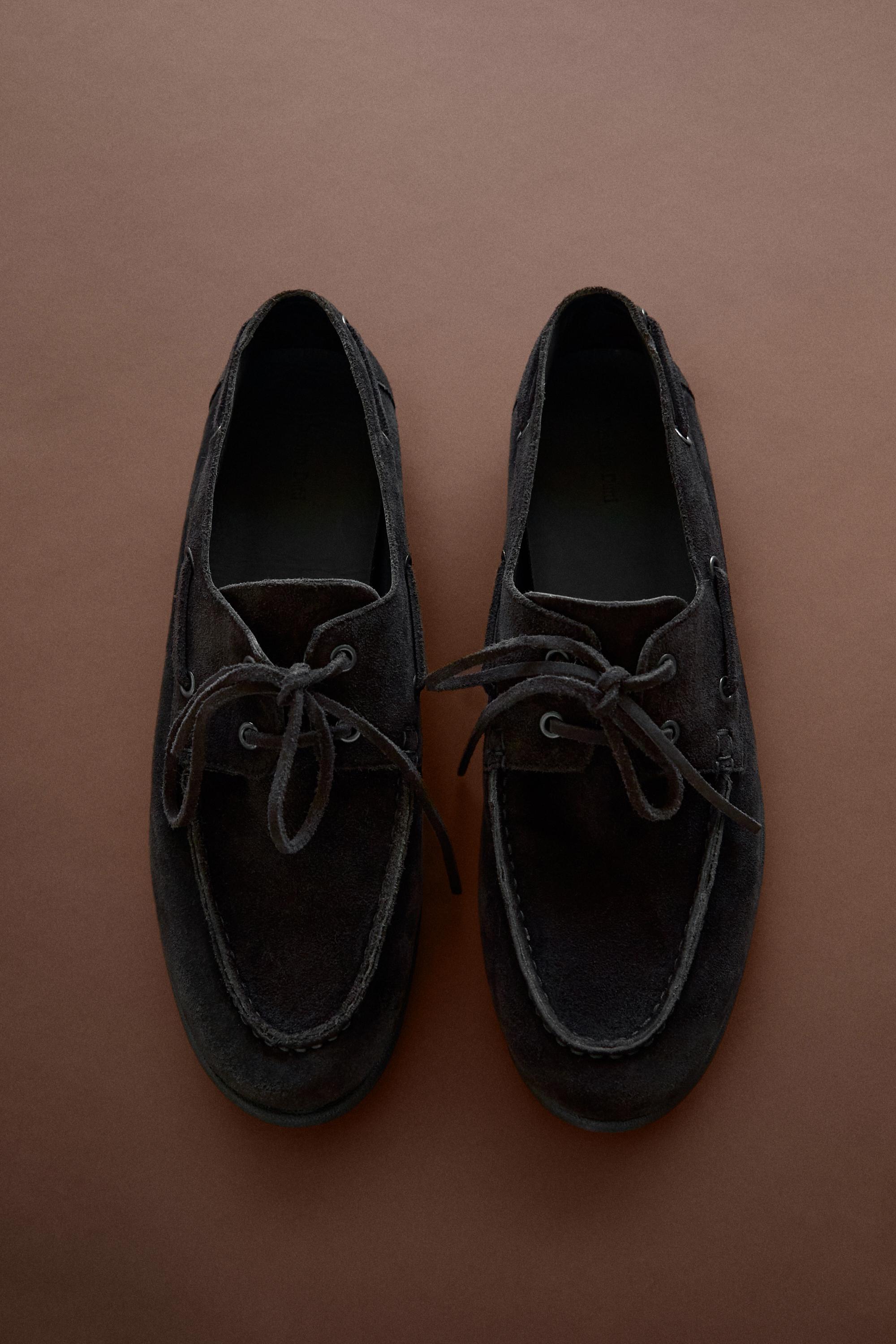 Split leather deck shoes — BROWN
