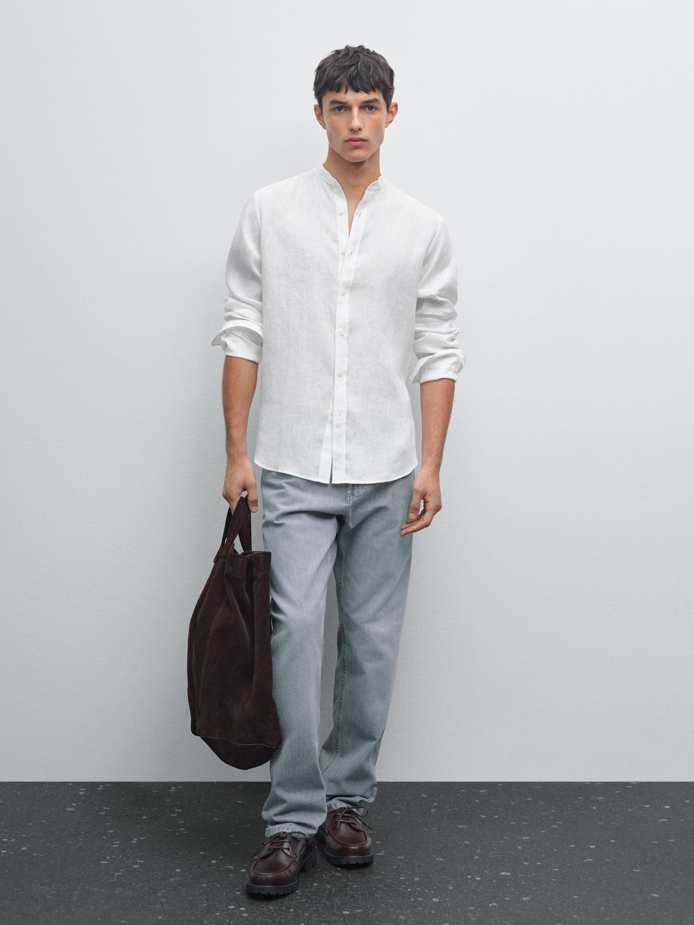 Chemise slim à col mao