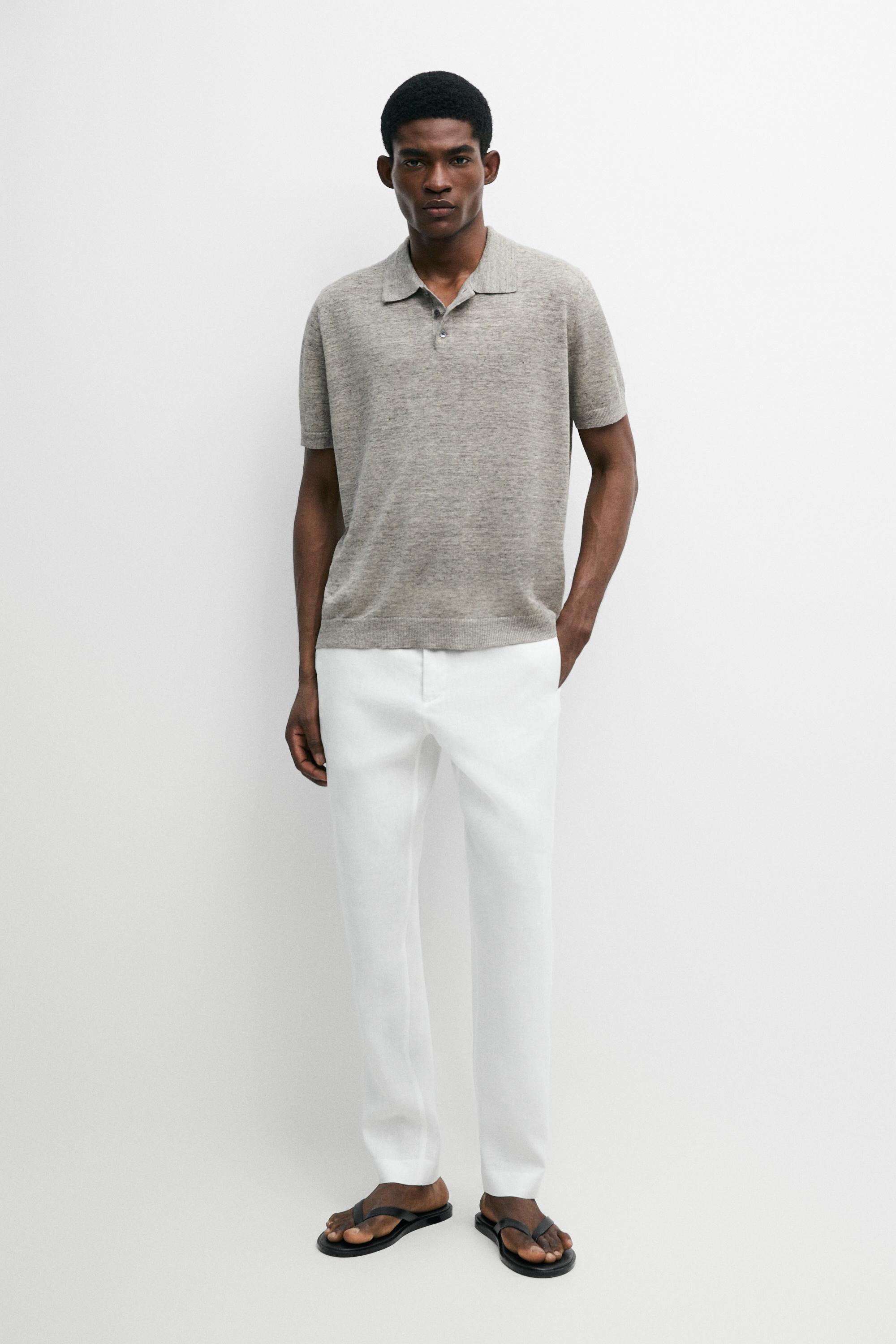 100% linen melange polo shirt — GREY MARL